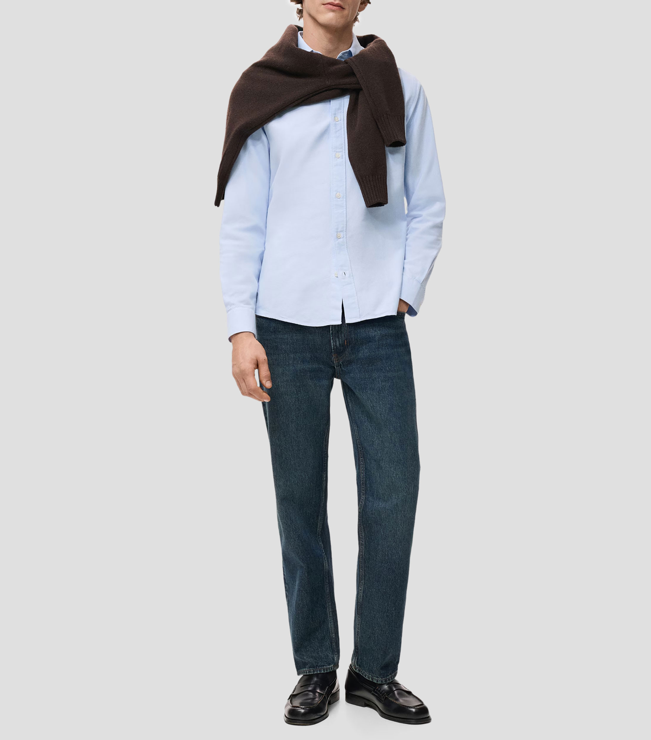 Camisa liso manga larga Hombre