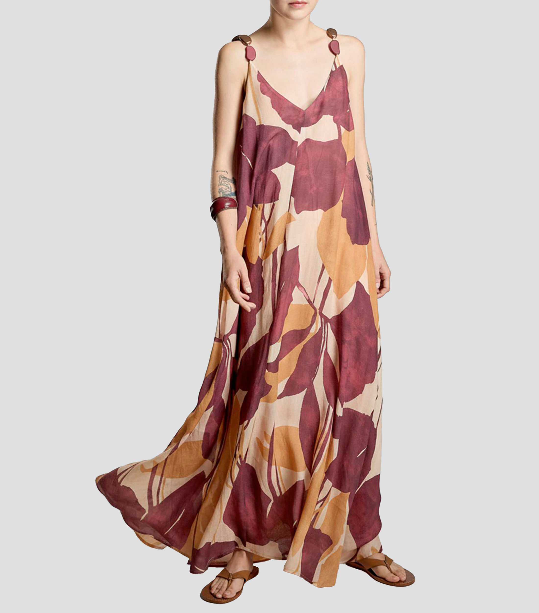 Vestido largo con estampado Mujer