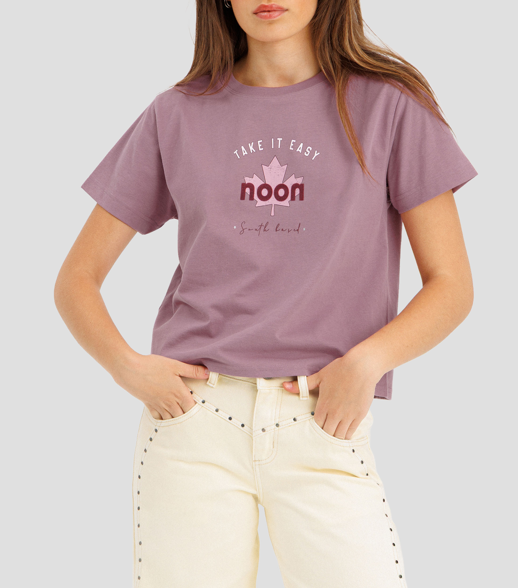 Playera cuello redondo manga corta estampado Mujer