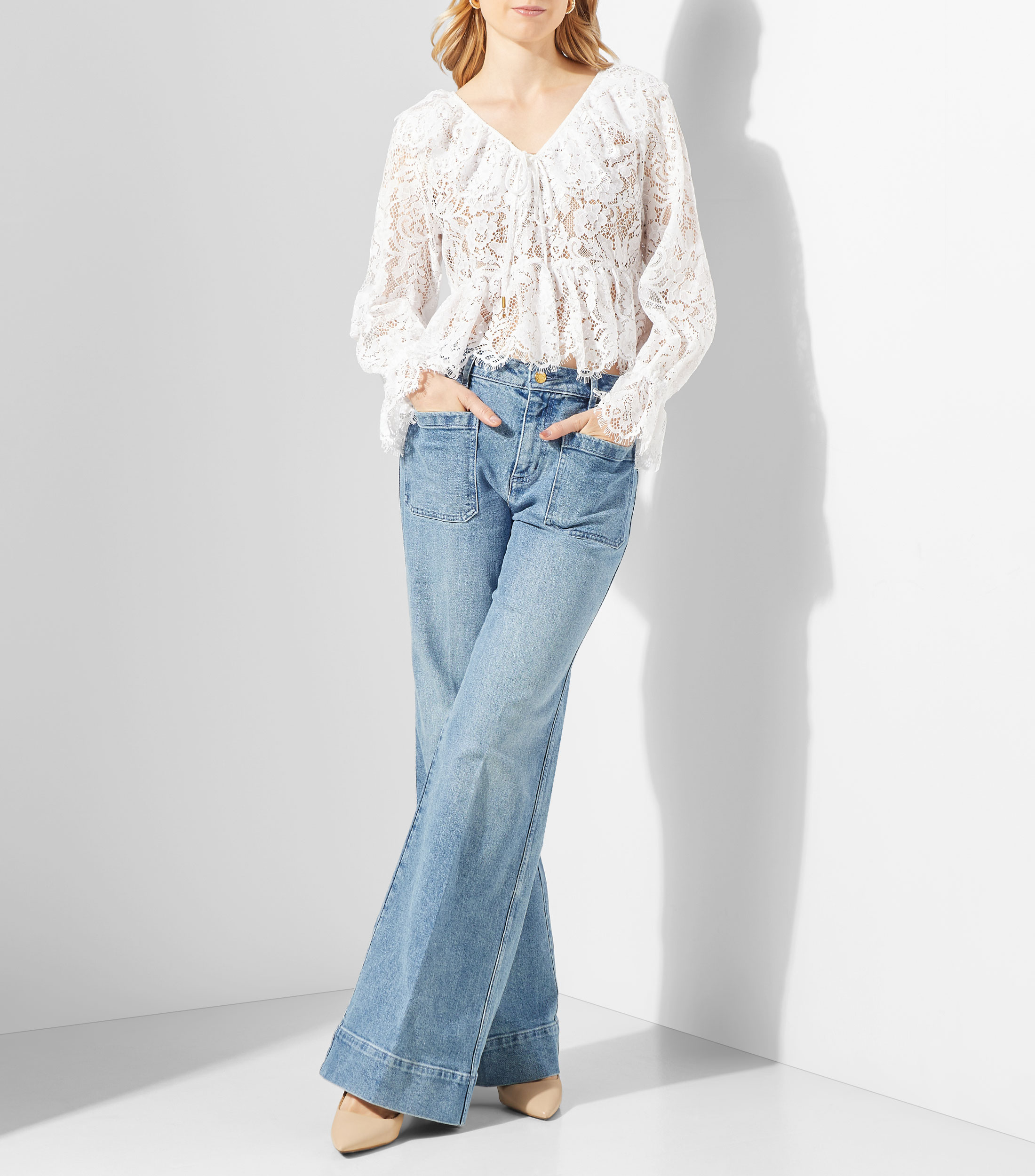 Top cuello V manga larga fantasía Mujer