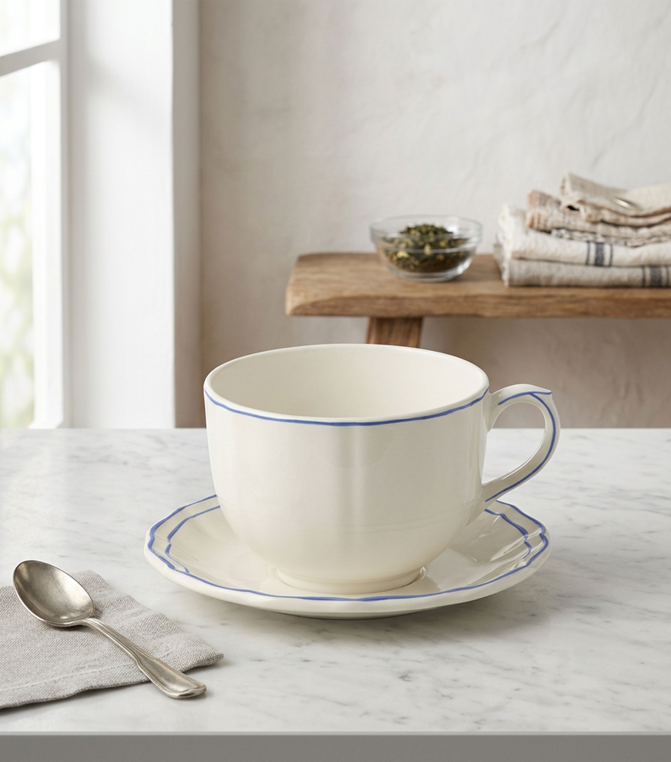 Set 1 taza con plato para desayuno Filet Bleu liso