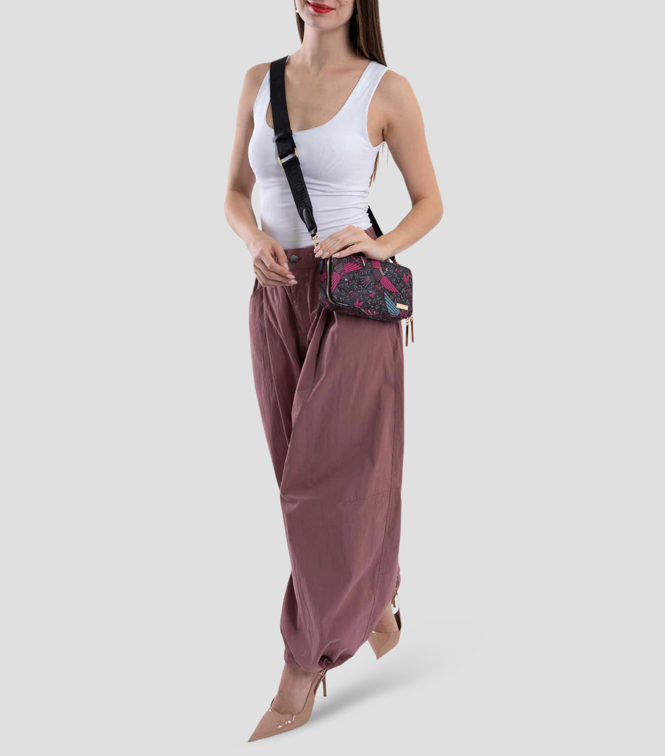 Bolsa crossbody negro con rosa Colibrí estampada Mujer