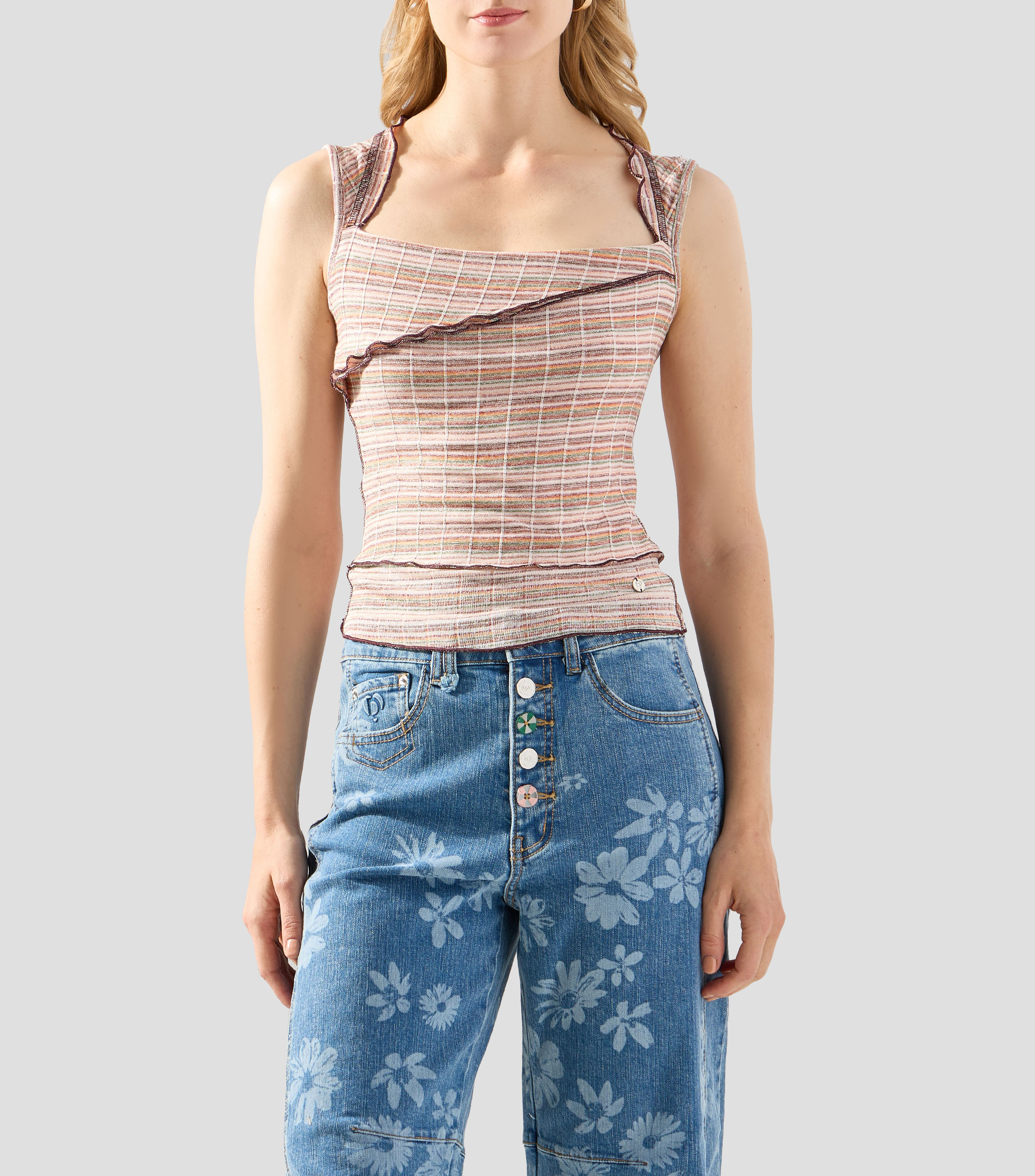 Blusa rayas sin mangas Mujer