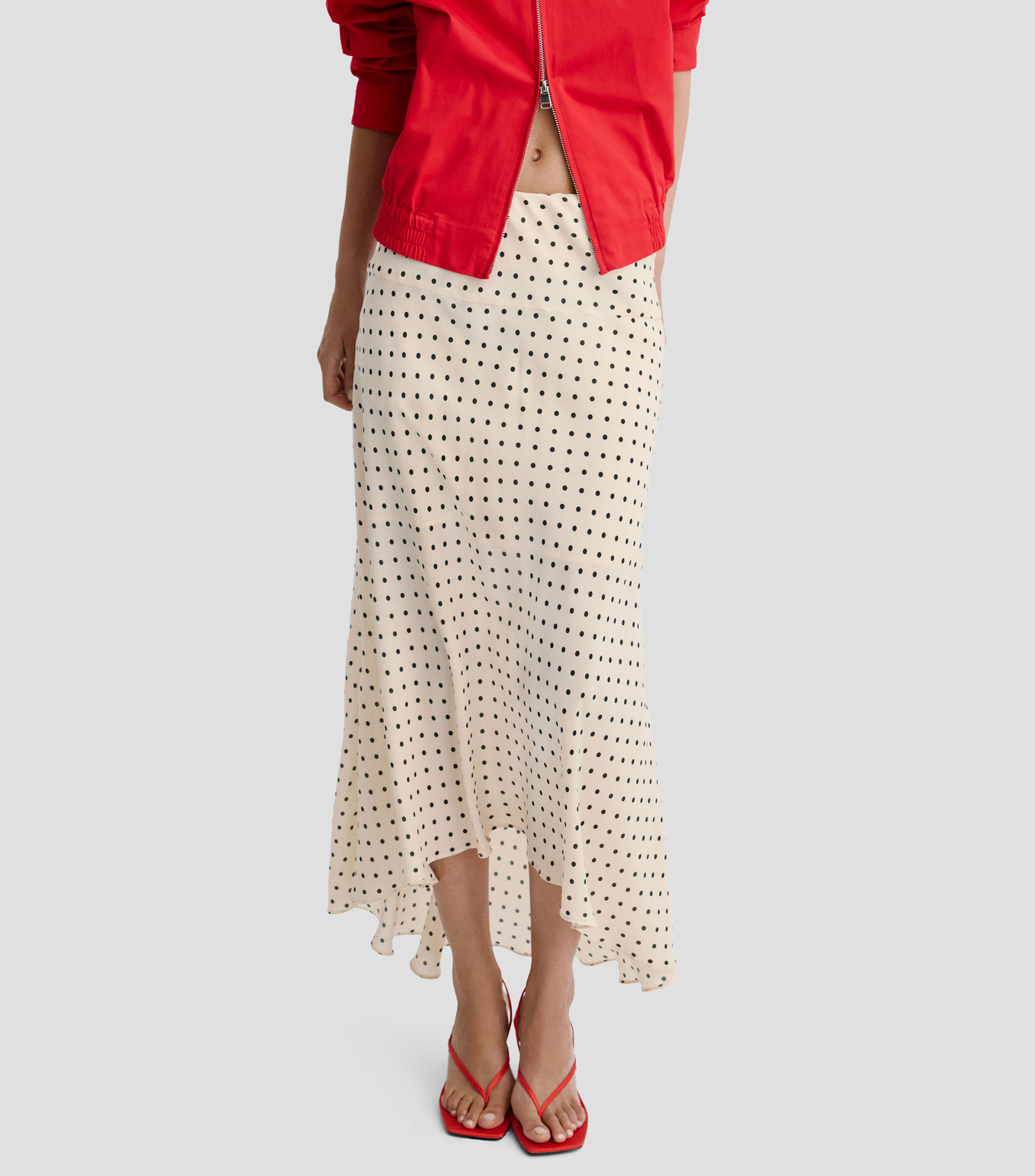 Falda midi de corte evasé polkadots Mujer