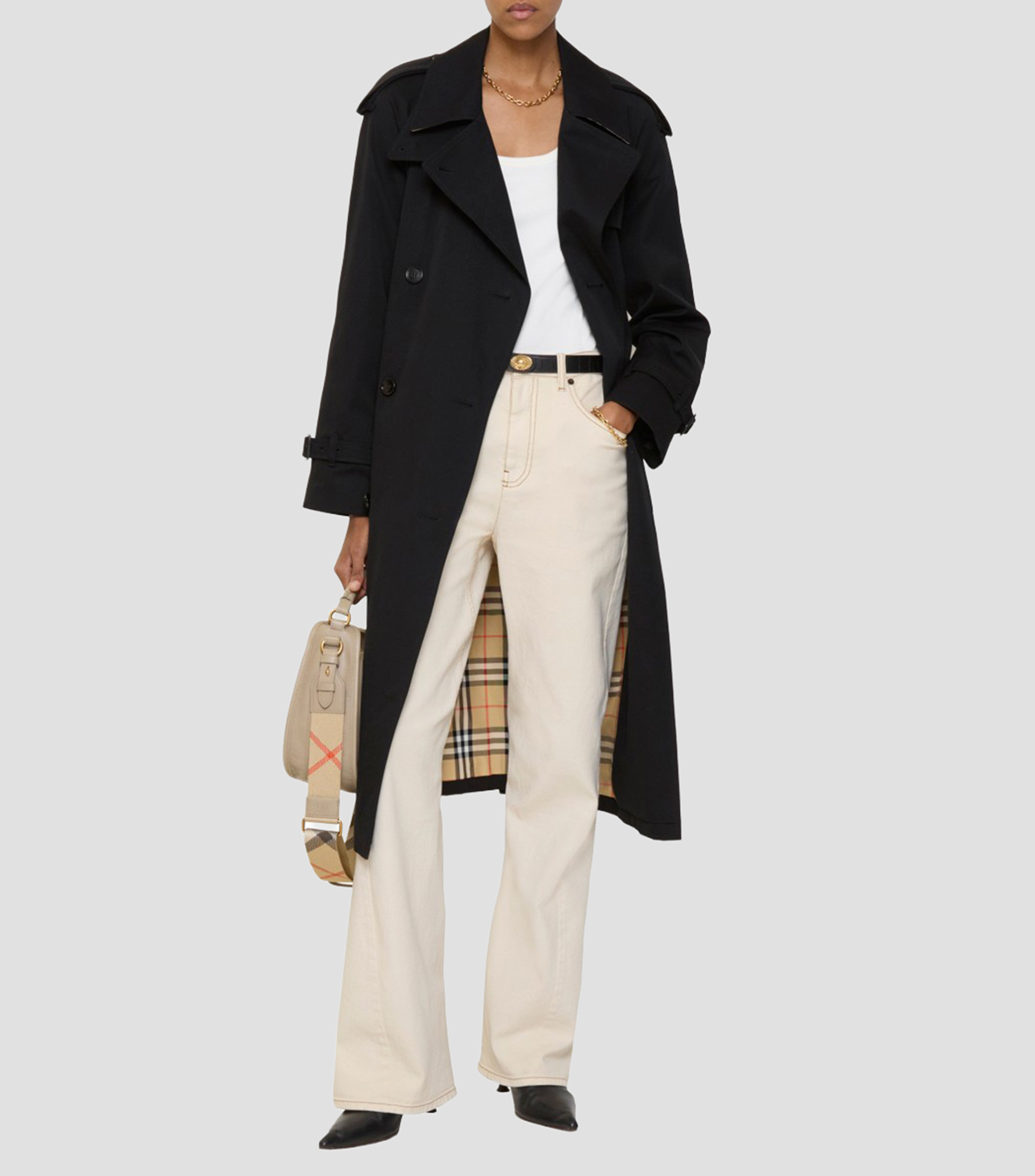 Gabardina larga estilo trench coat con botones y cinta Mujer