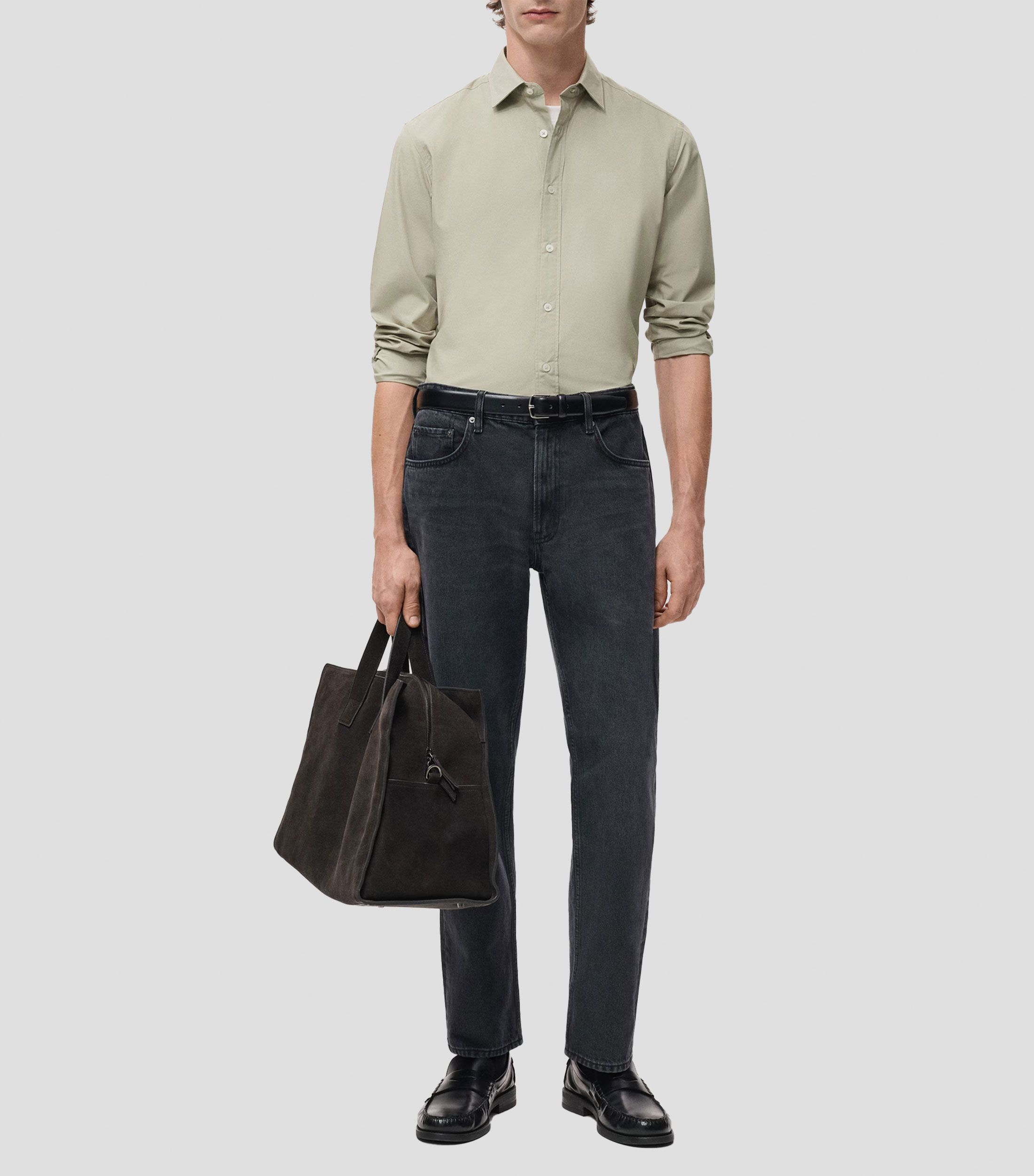 Camisa lisa manga larga Hombre