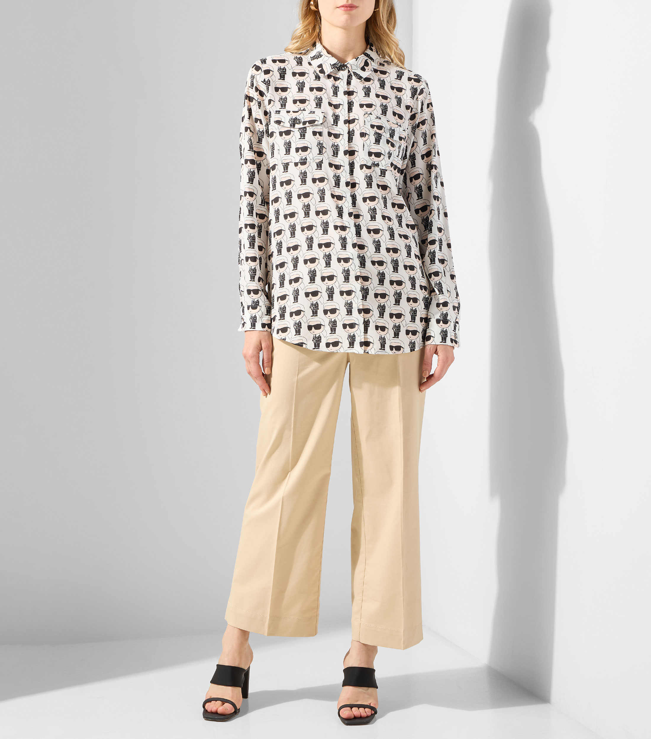 Camisa estampada manga larga Mujer
