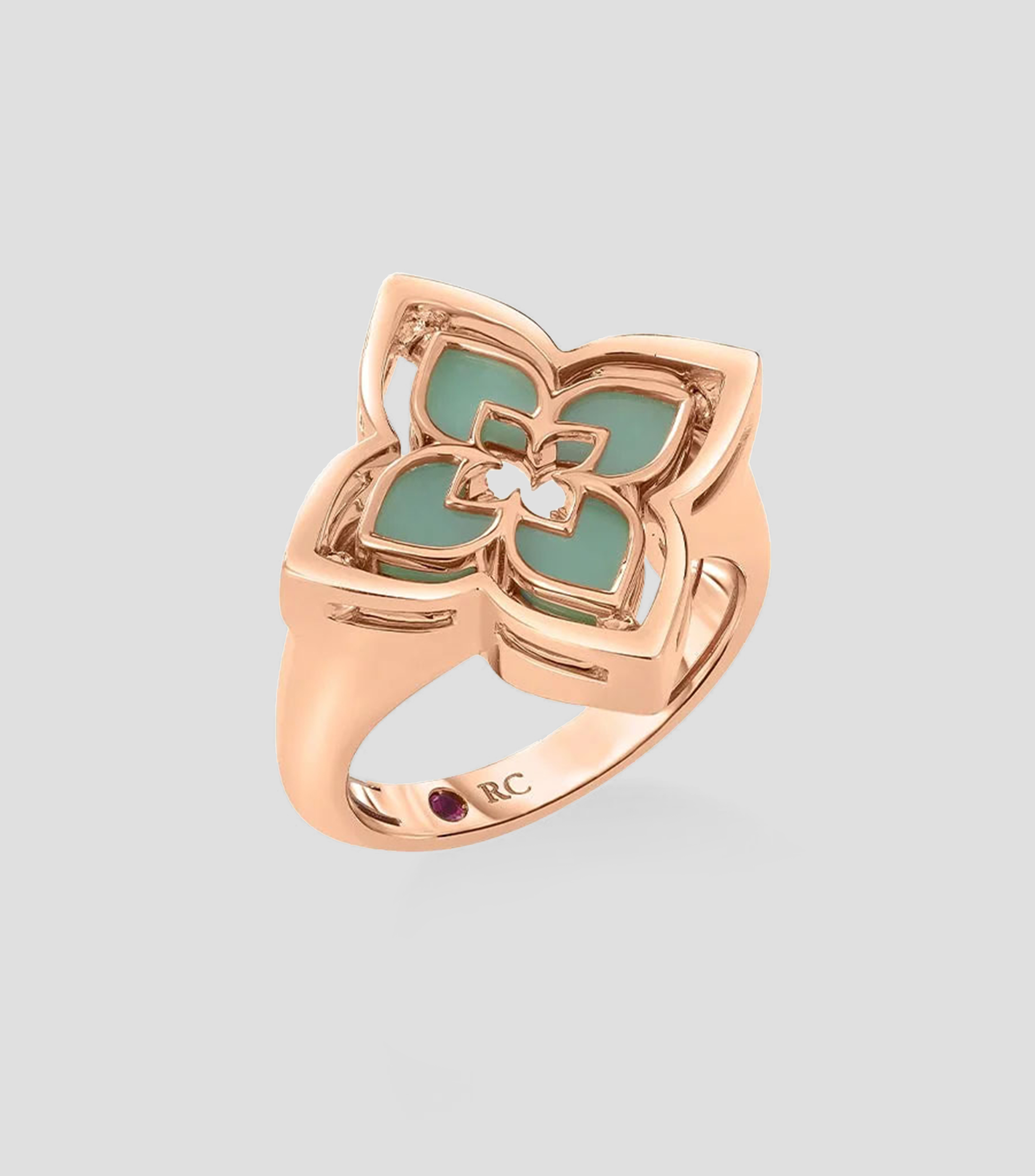 Anillo en oro rosa de 18 kilates con diamantes y crisoprasa Princesa Veneciana Mujer