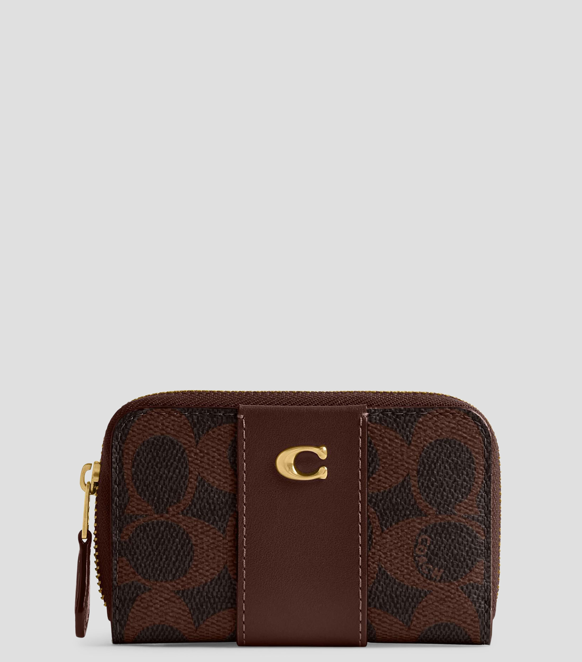 Tarjetero café oscuro en piel Zip Around Mujer