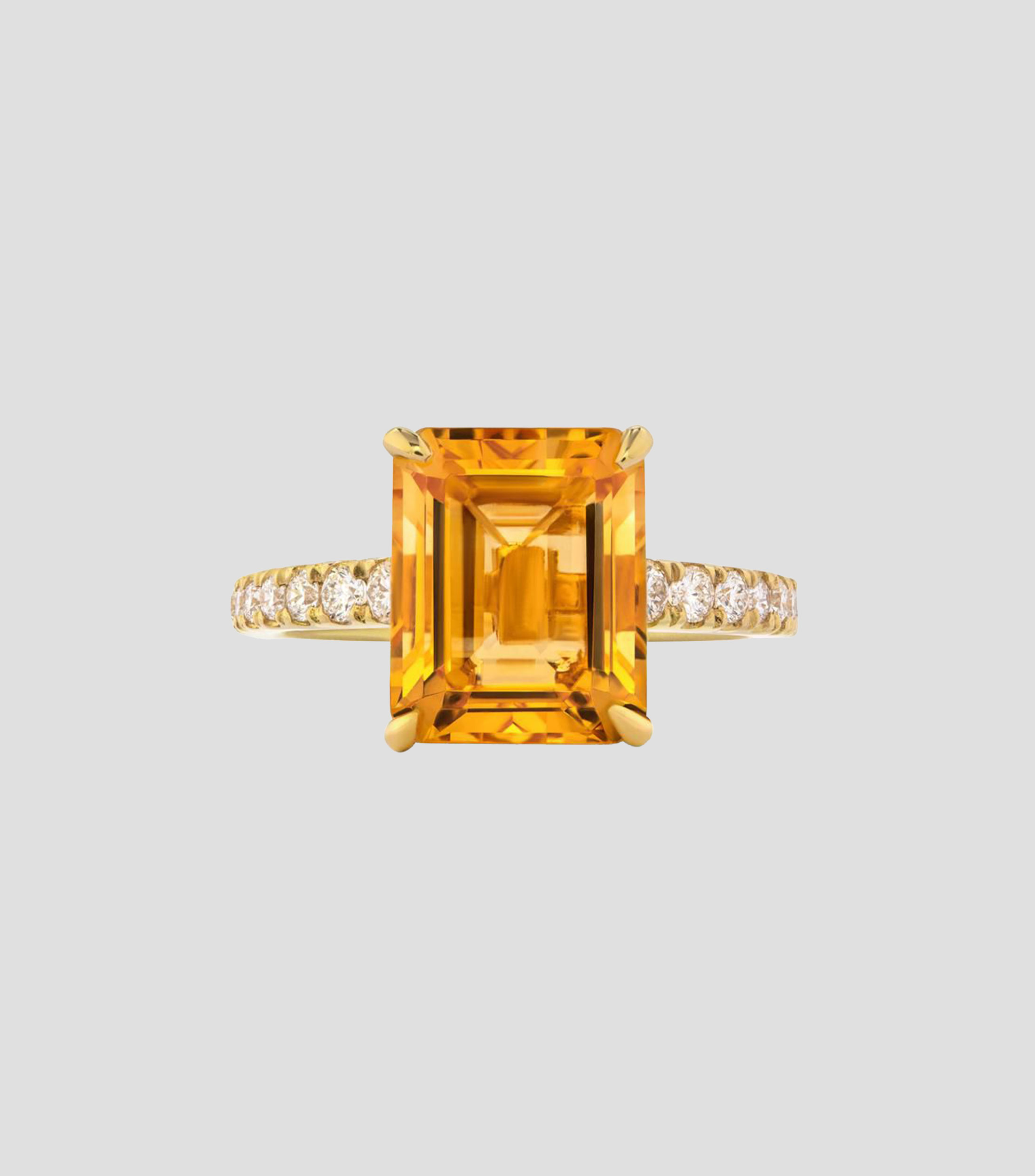 Anillo de oro amarillo de 18 Kilates con cuarzo citrino en talla esmeralda Mujer
