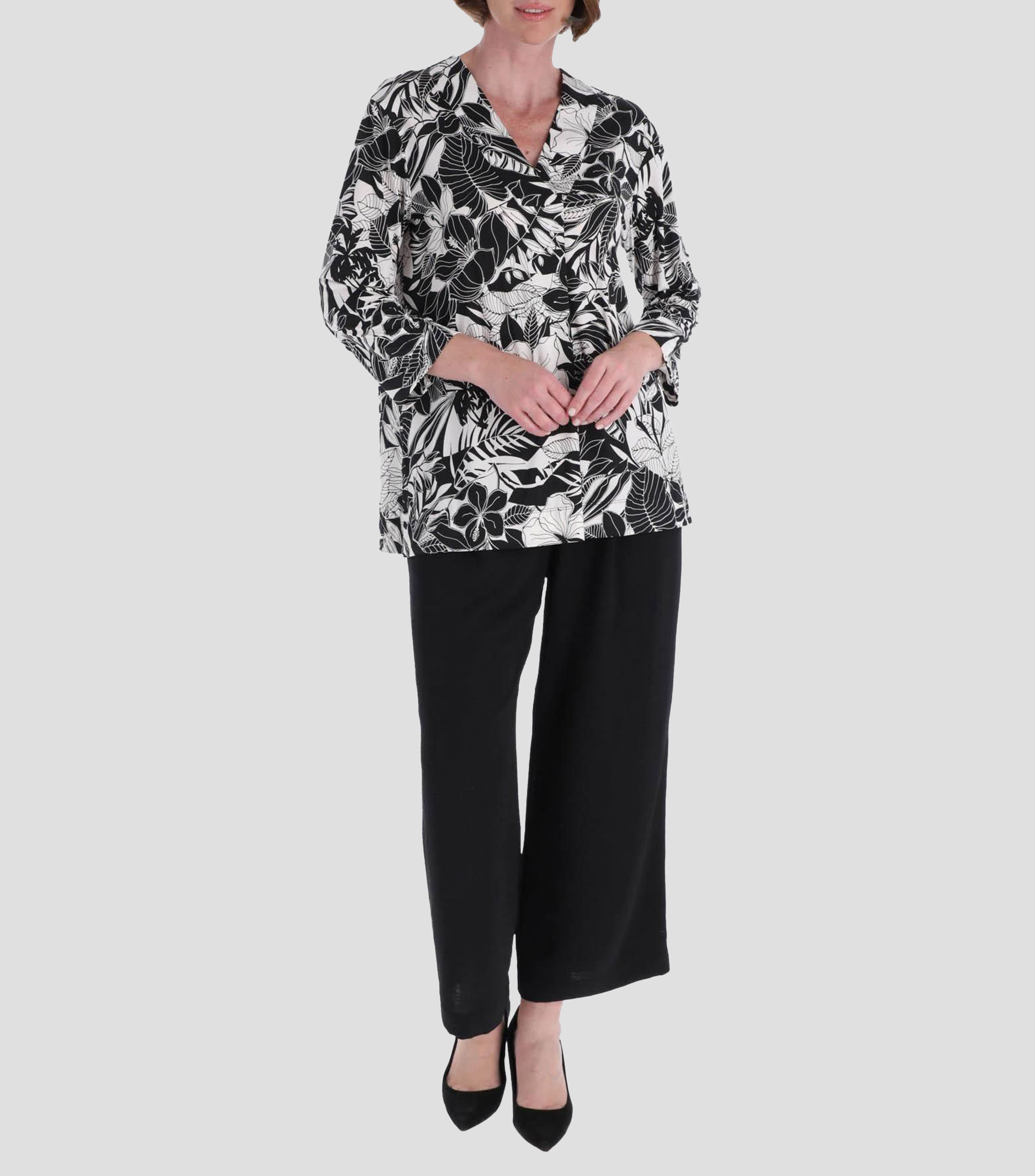 Blusa línea Petite estampada manga 7/8 Mujer