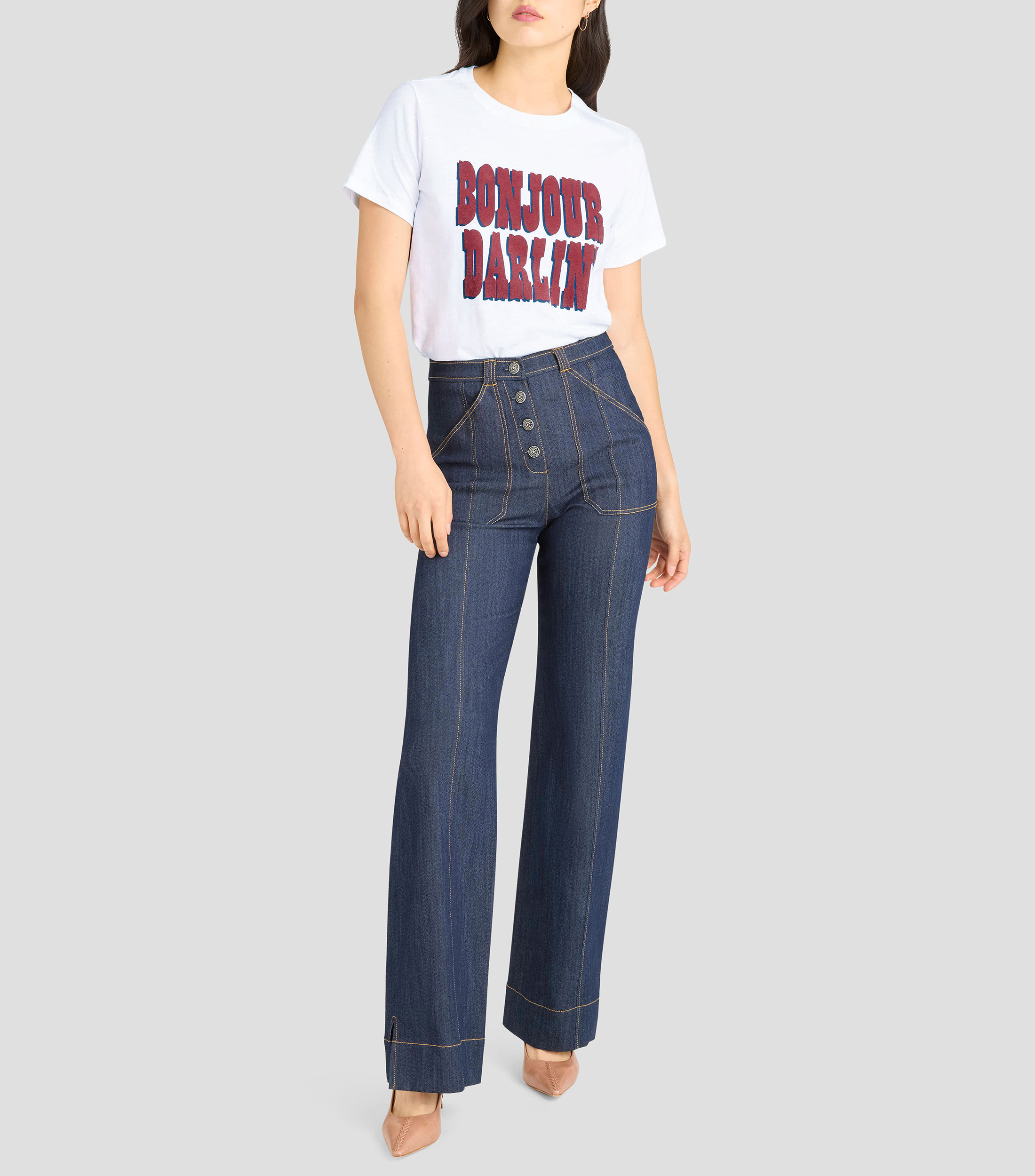 Playera de cuello redondo con manga corta estampada Mujer