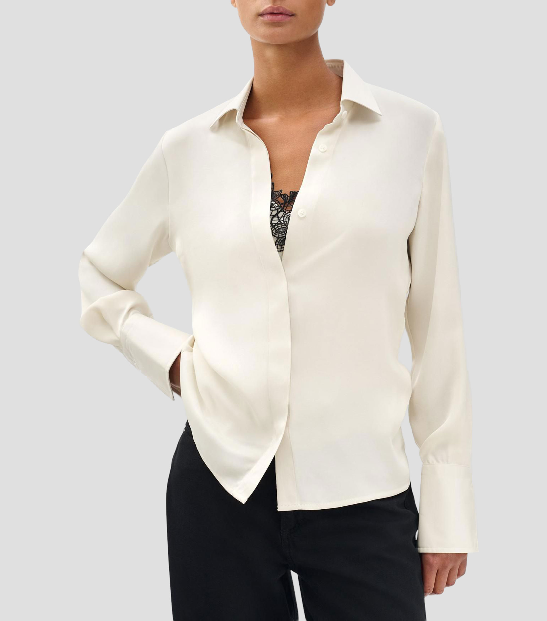 Camisa lisa con manga larga Mujer