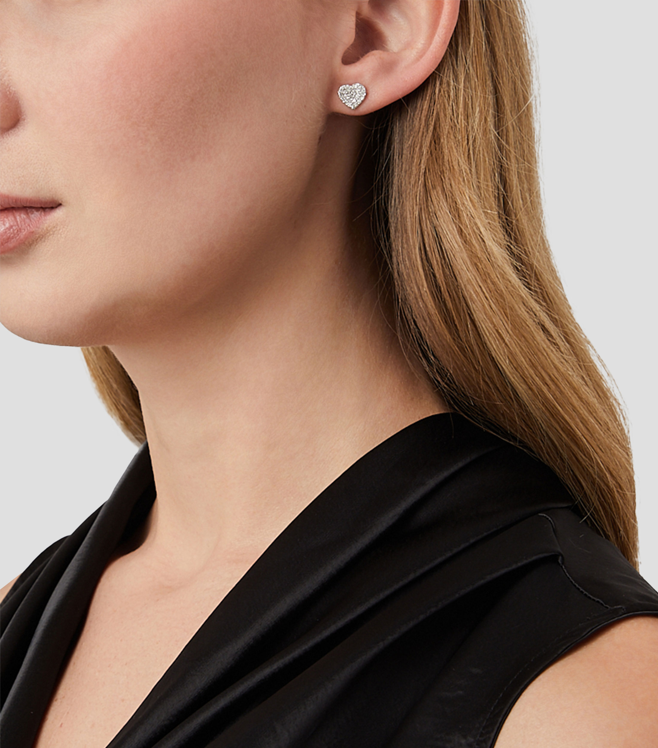 Aretes en oro blanco de 14 kilates Corazón con diamantes Mujer