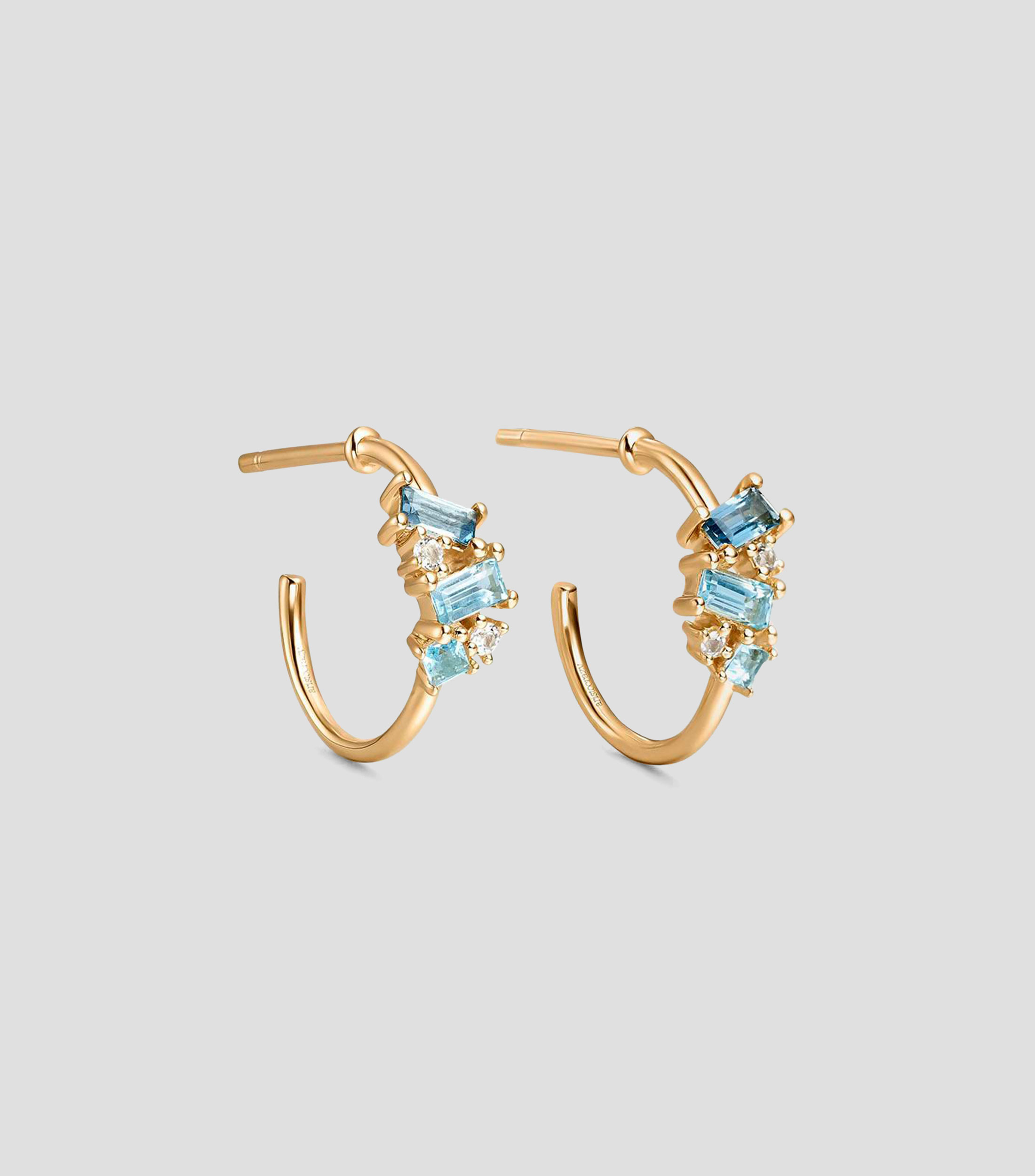Pendientes en plata .925 de aro pequeño con topacios azules y blancos Sue Mujer