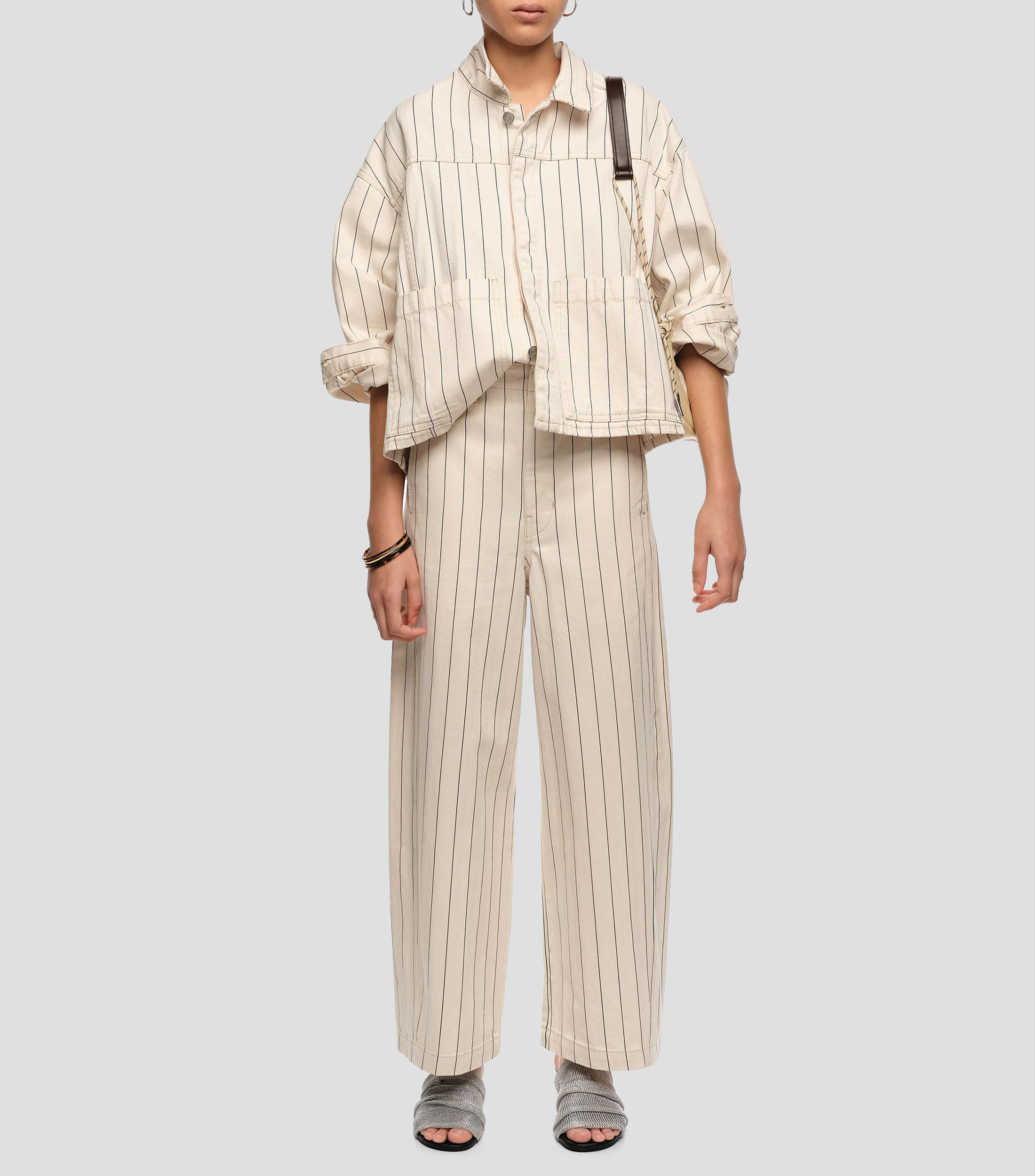 Pantalón denim rayas blanco roto Mujer