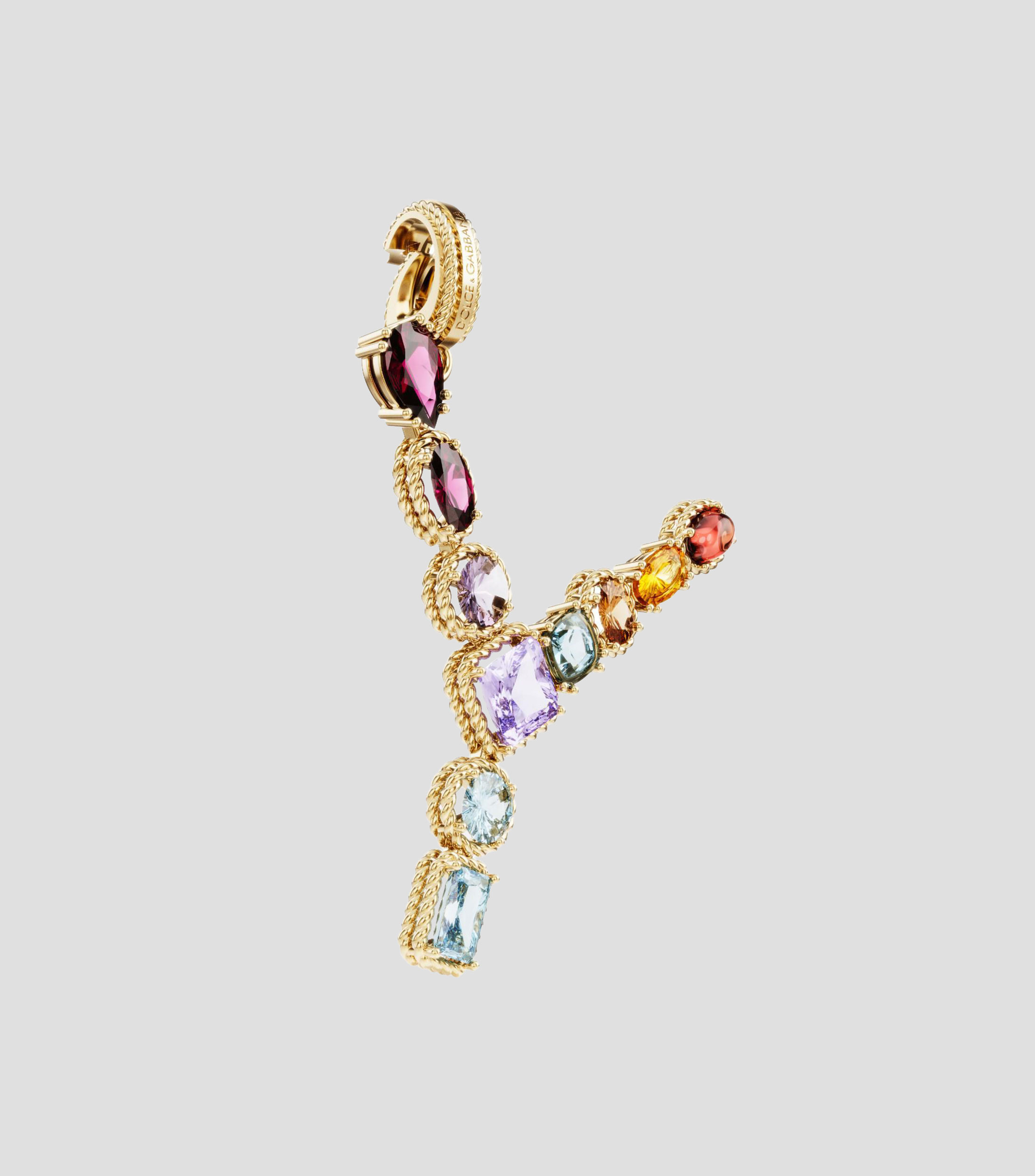Charm en forma de letra Y en Oro de 18 Kilates con gemas naturales multicolores Alphabet Rainbow Mujer