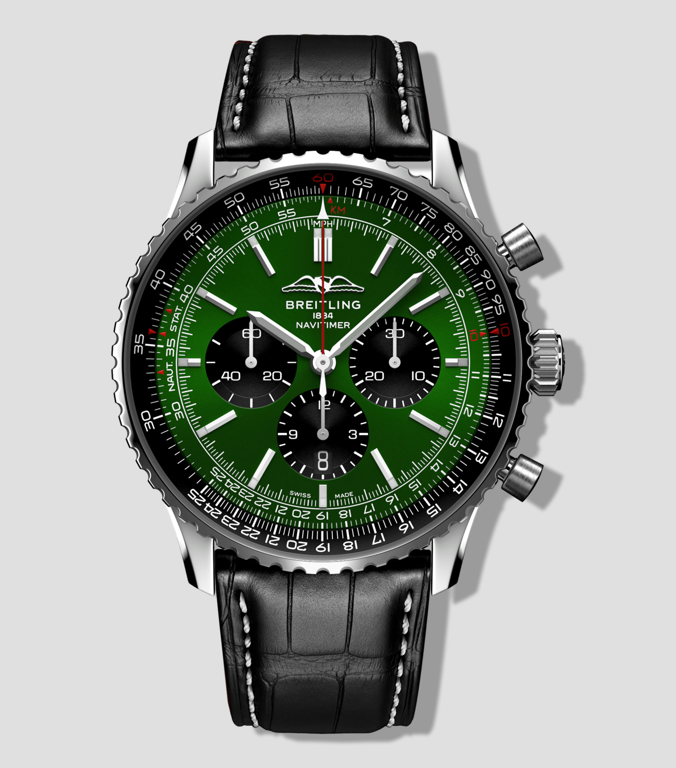 Reloj para Hombre Navitimer de Vestir Plateado, Verde