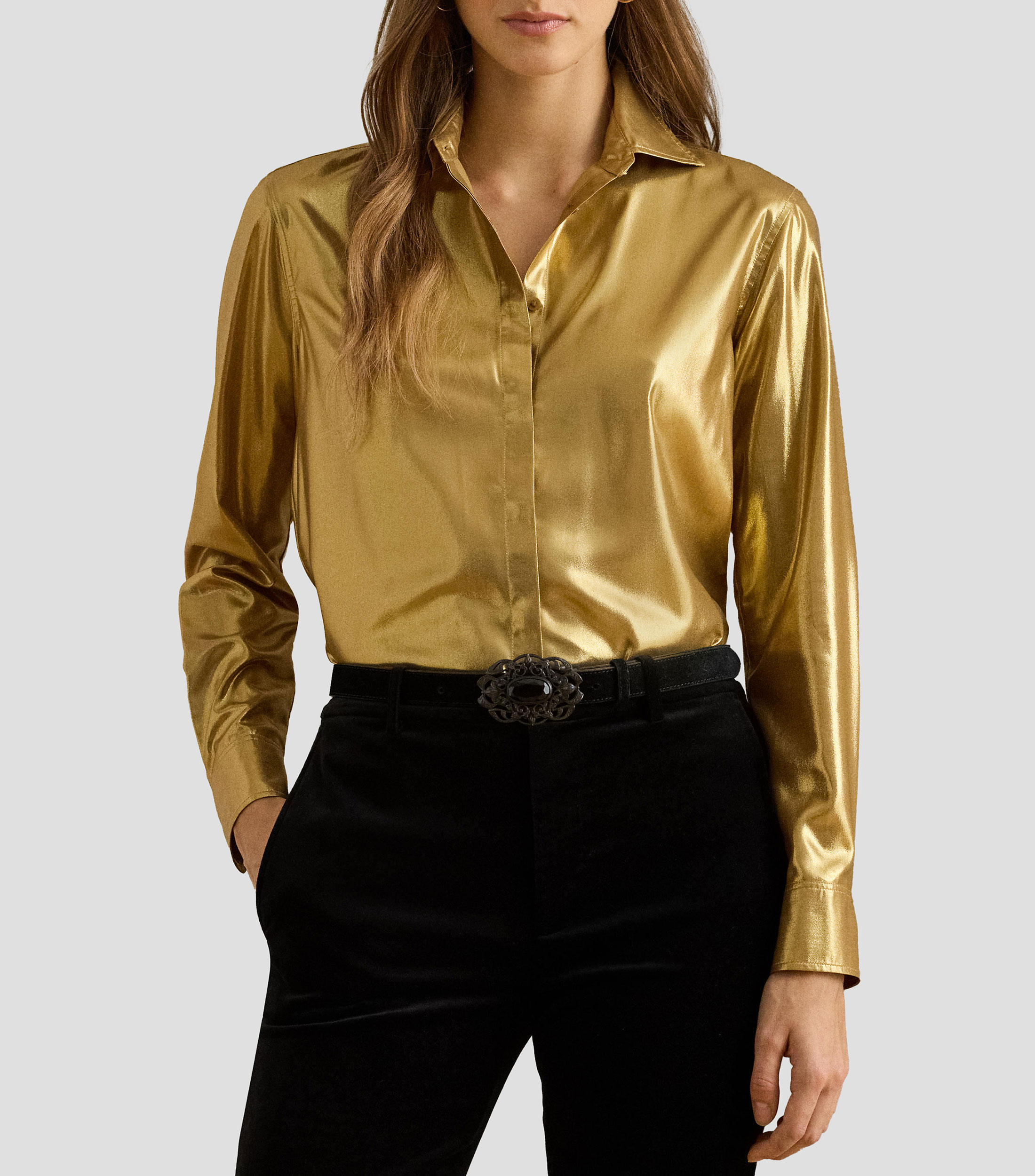 Camisa lisa manga larga Mujer