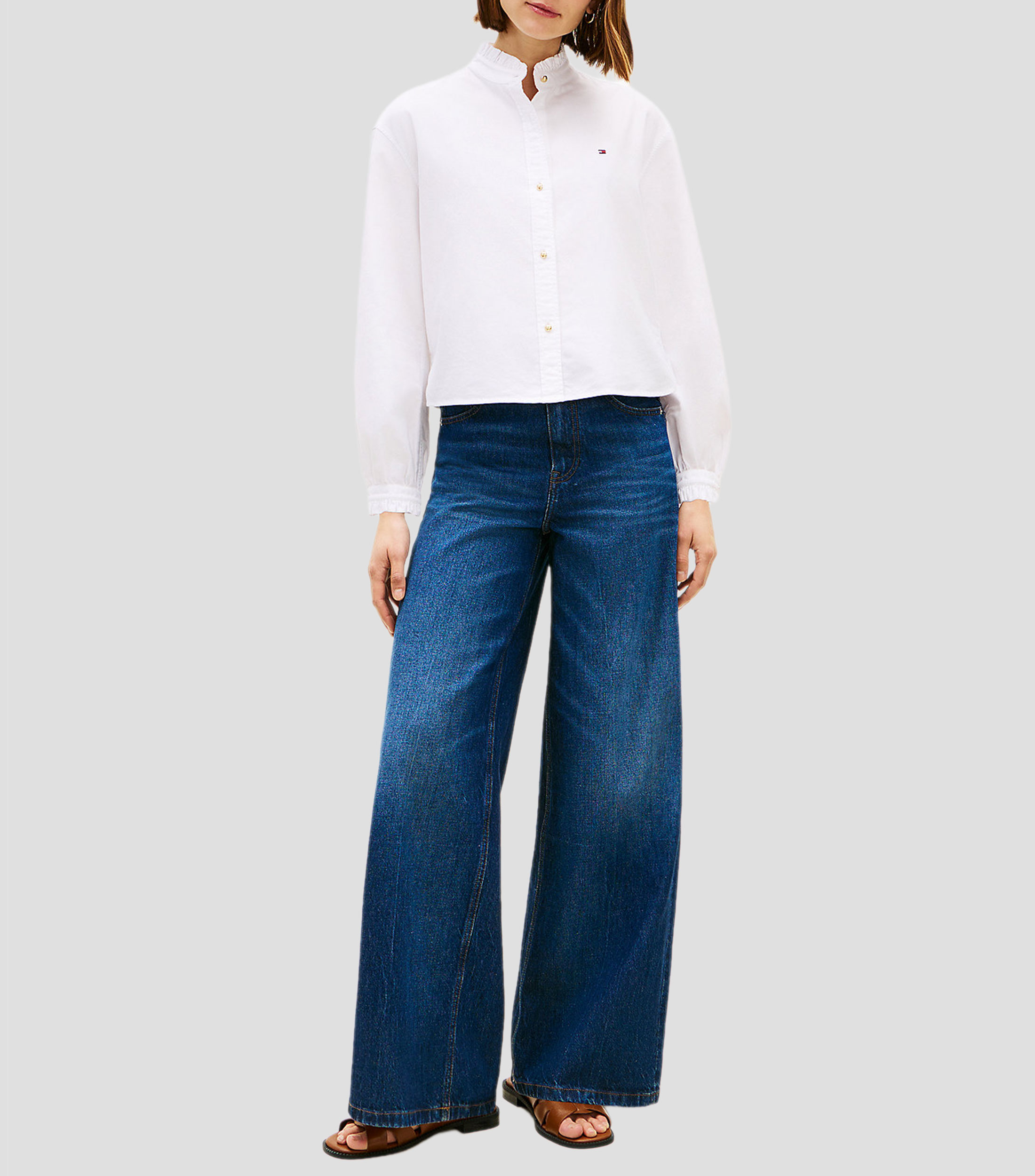 Camisa lisa cuello mao manga larga Mujer