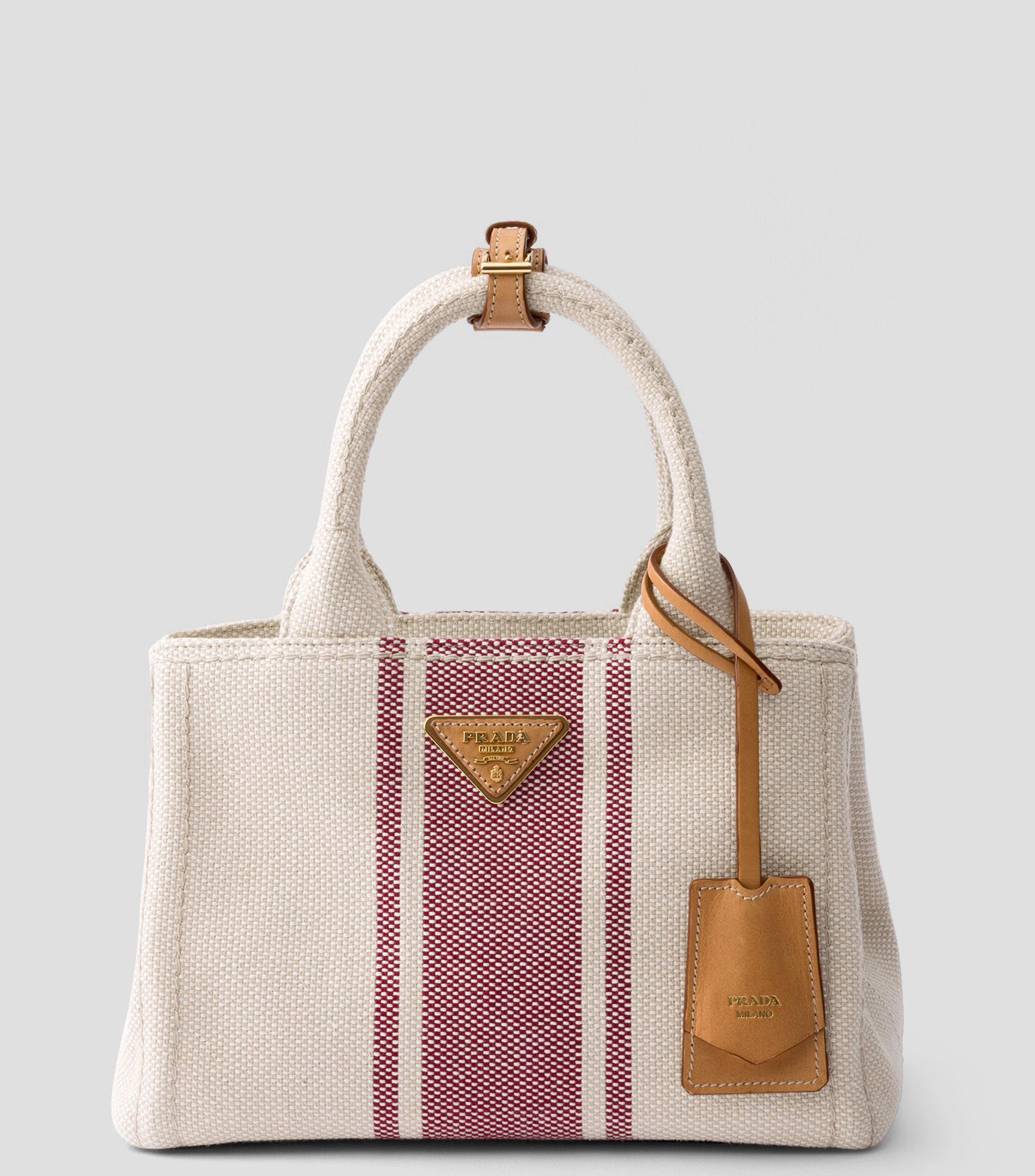 Bolsa Tote Beige Jardinière con Franjas Rojas, Mujer