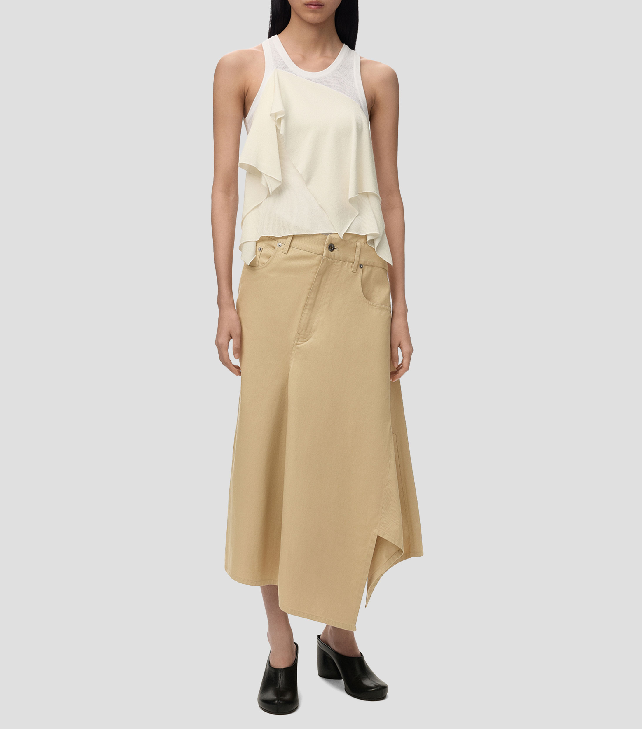 Falda midi de corte asimétrico lisa Mujer
