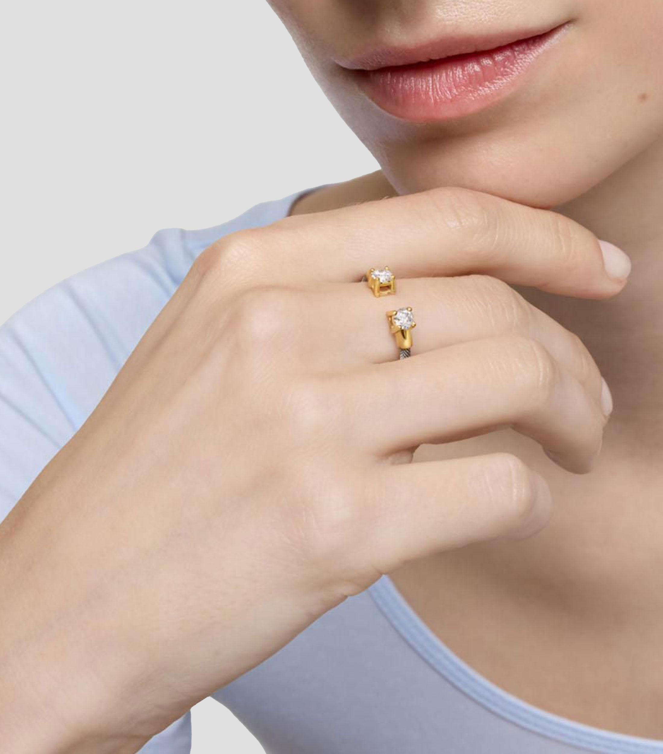 Anillo abierto en oro amarillo de 14 kilates Tous Mesh con diamantes Mujer
