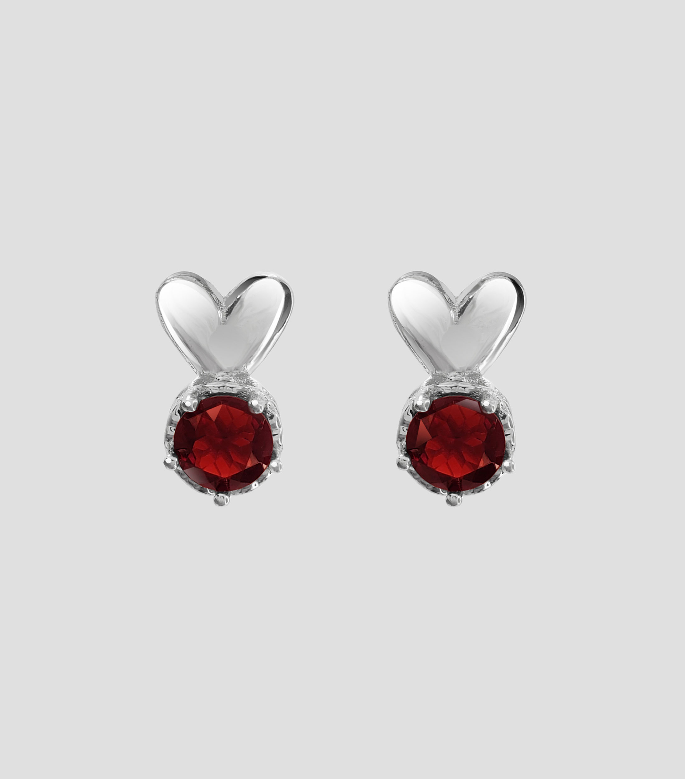 Broqueles Corazon en plata .925 con granate Amoret Mujer