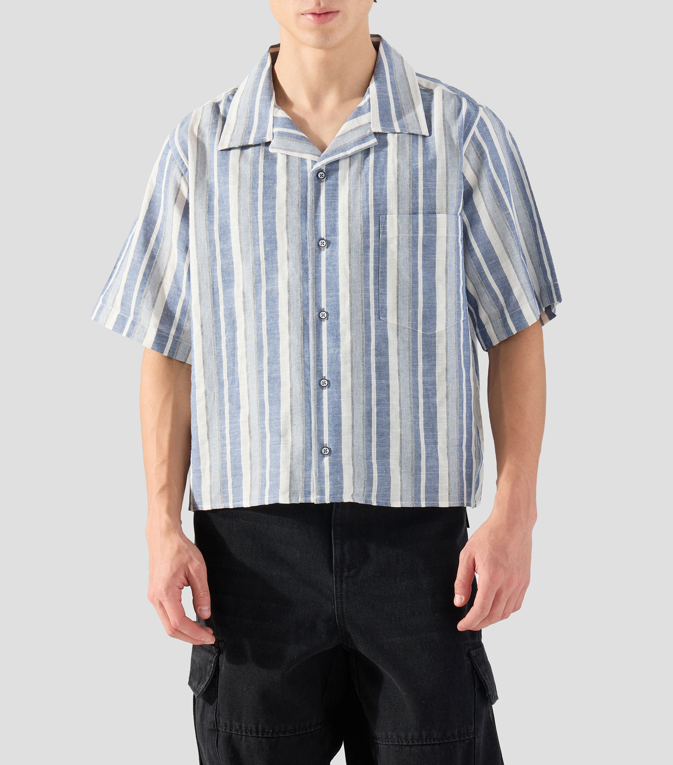 Camisa de rayas con manga corta Hombre