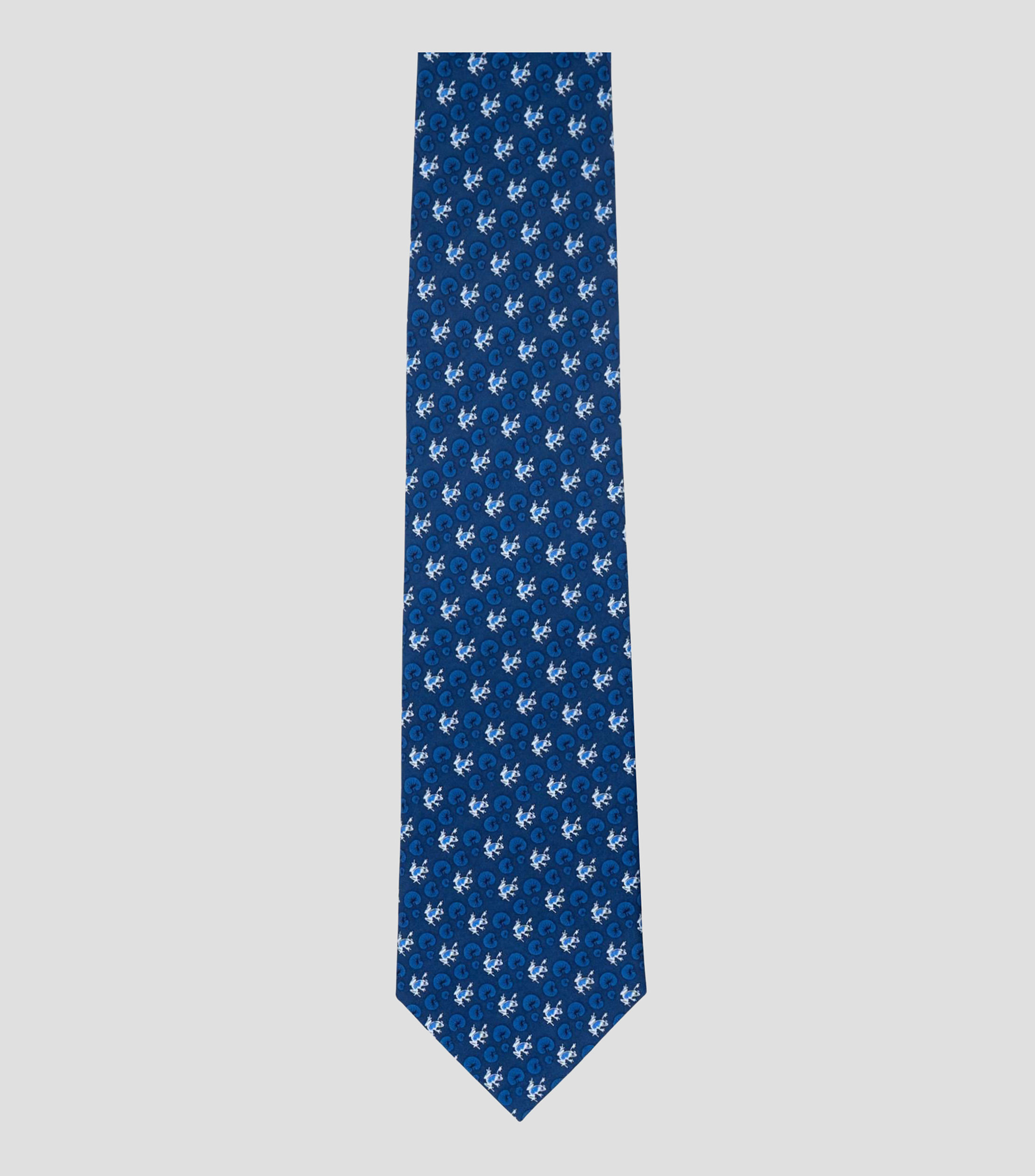 Corbata ancha en seda azul marino estampada S8 Rana y Nenúfares Hombre