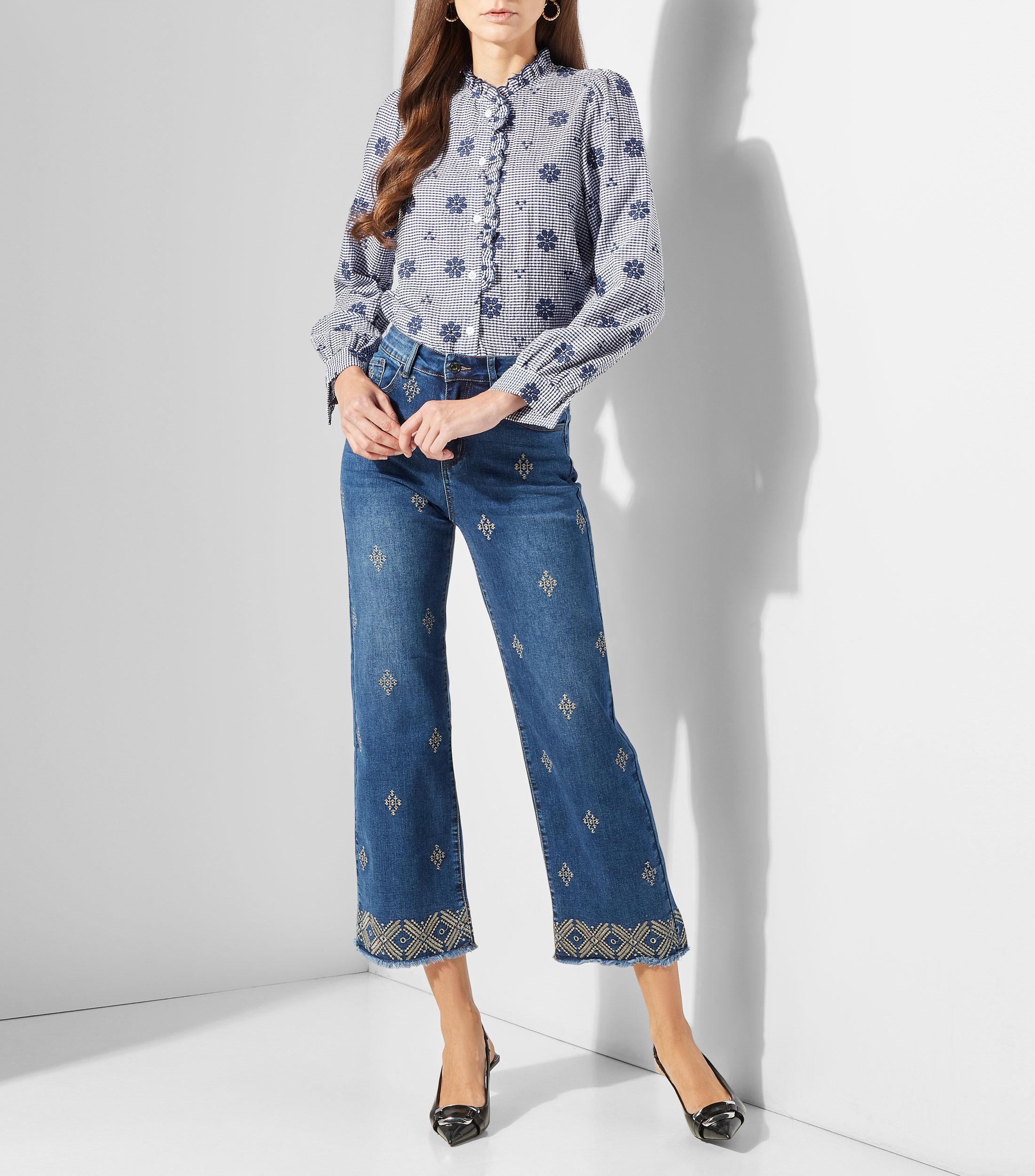 Camisa bordado fantasía manga larga Mujer