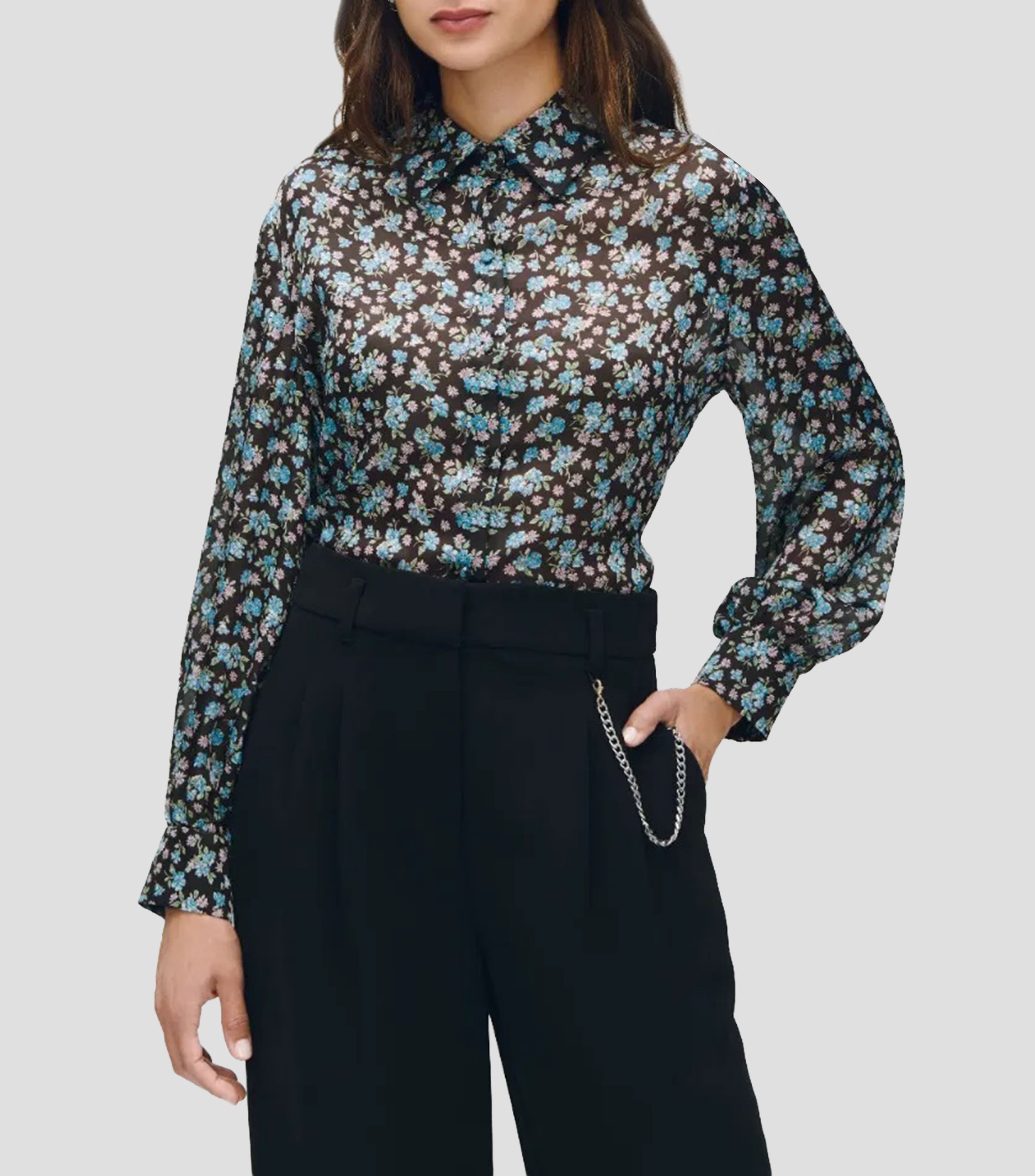 Blusa estampada manga larga Mujer