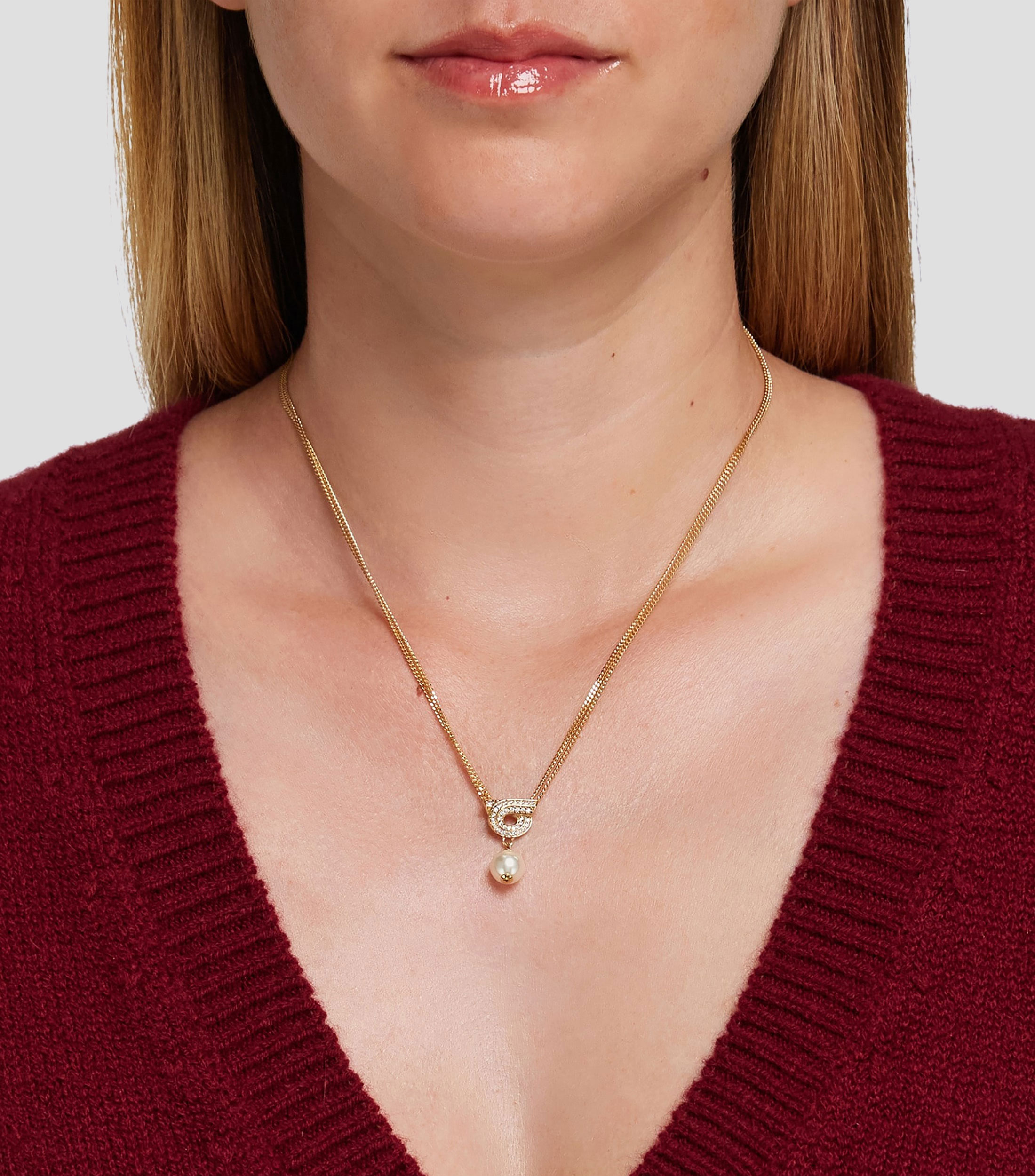Collar colgante Gancini con perla y cristales Mujer