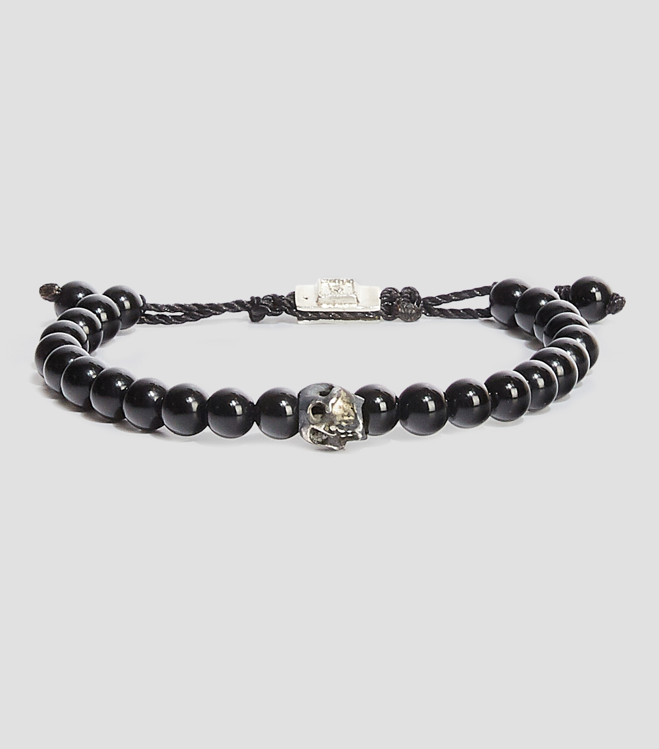 Pulsera ajustable obsidiana y plata Hombre
