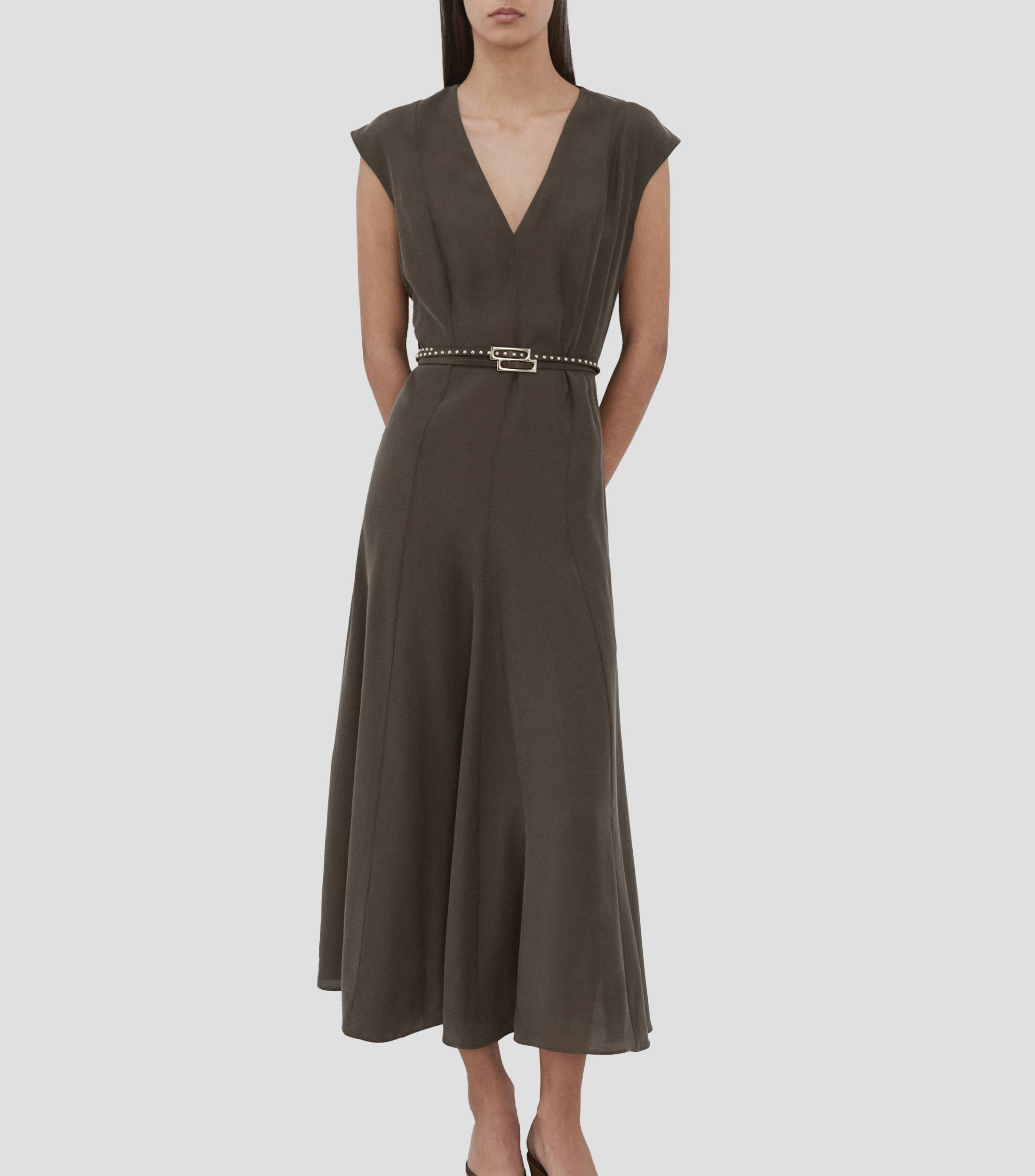 Vestido midi liso Mujer
