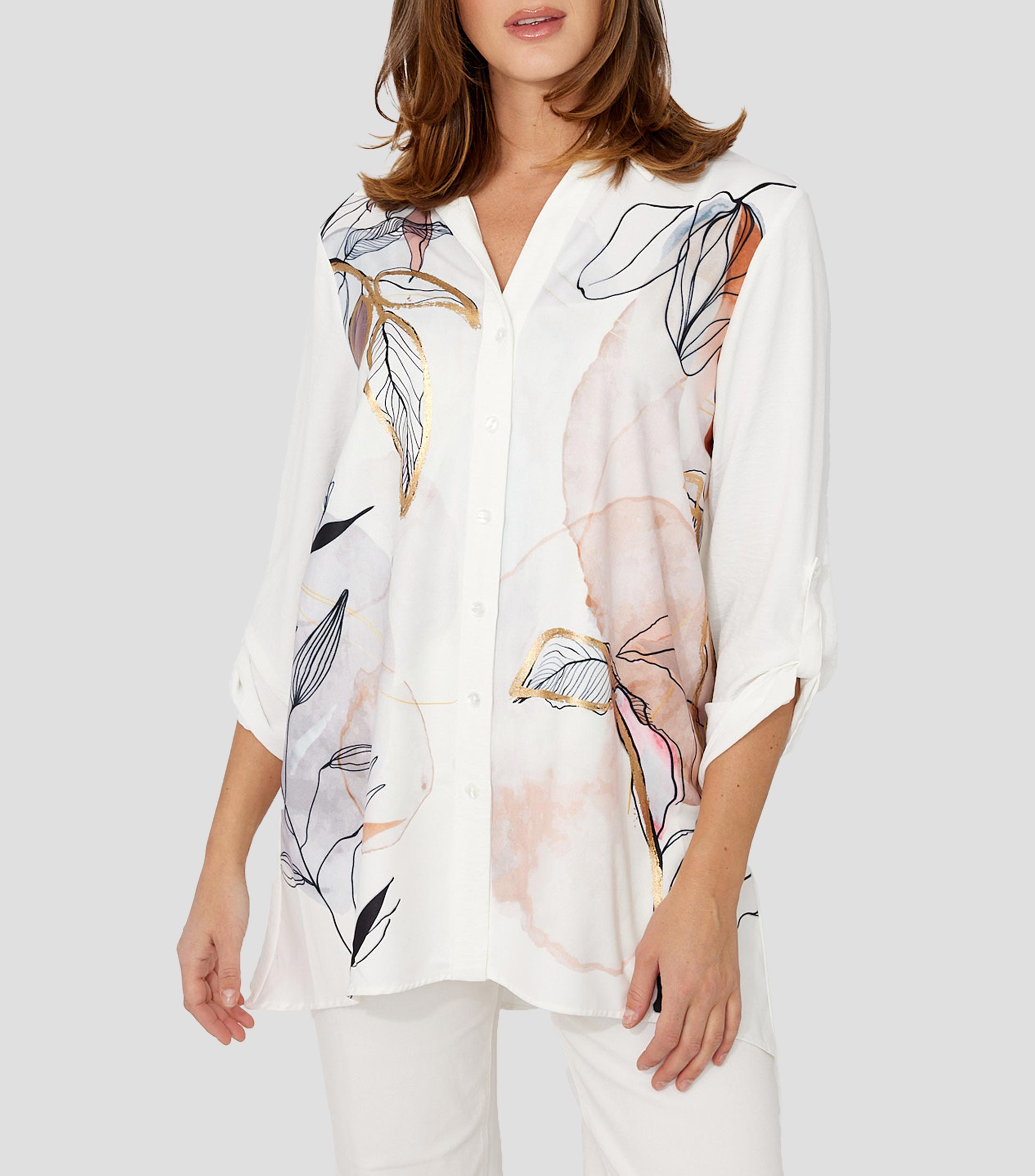 Camisa estampada manga larga Mujer