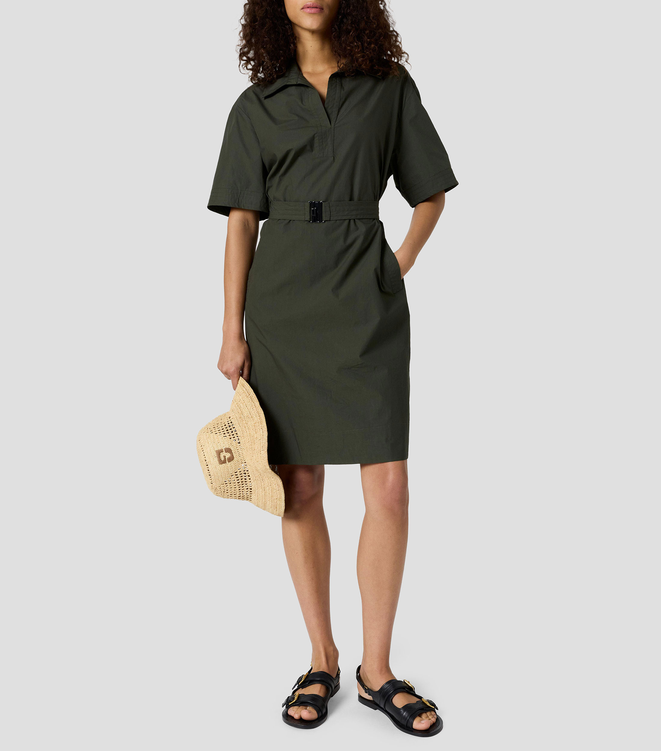 Vestido Midi manga corta liso Mujer