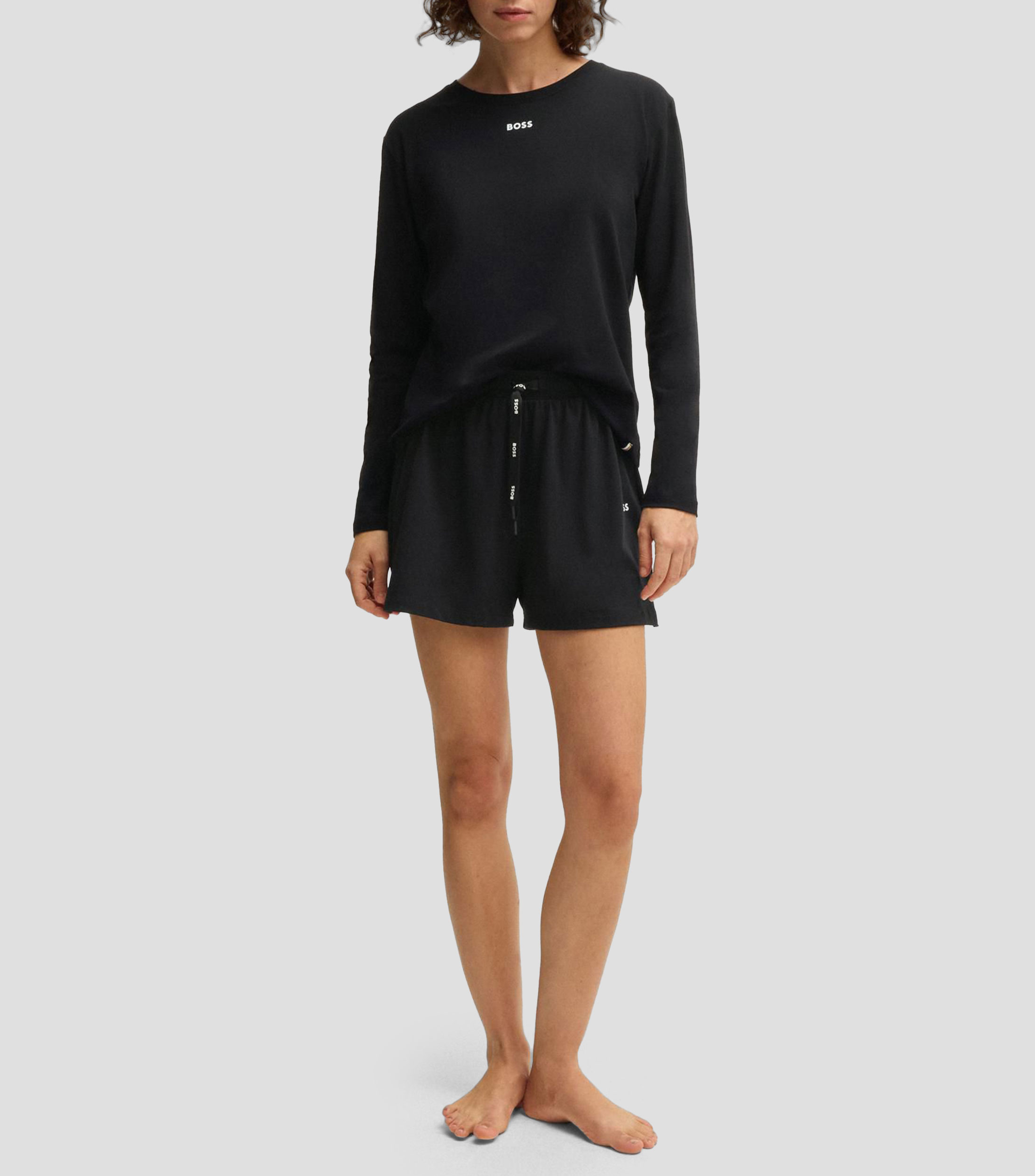 Short pijama de algodon elastico con cordon en la cintura y logo estampado Mujer