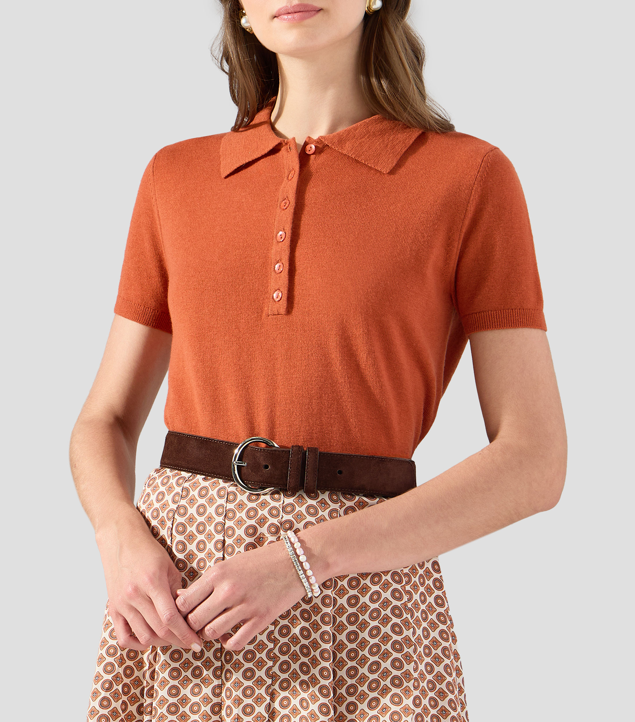 Playera tipo polo manga corta jaspeada Mujer