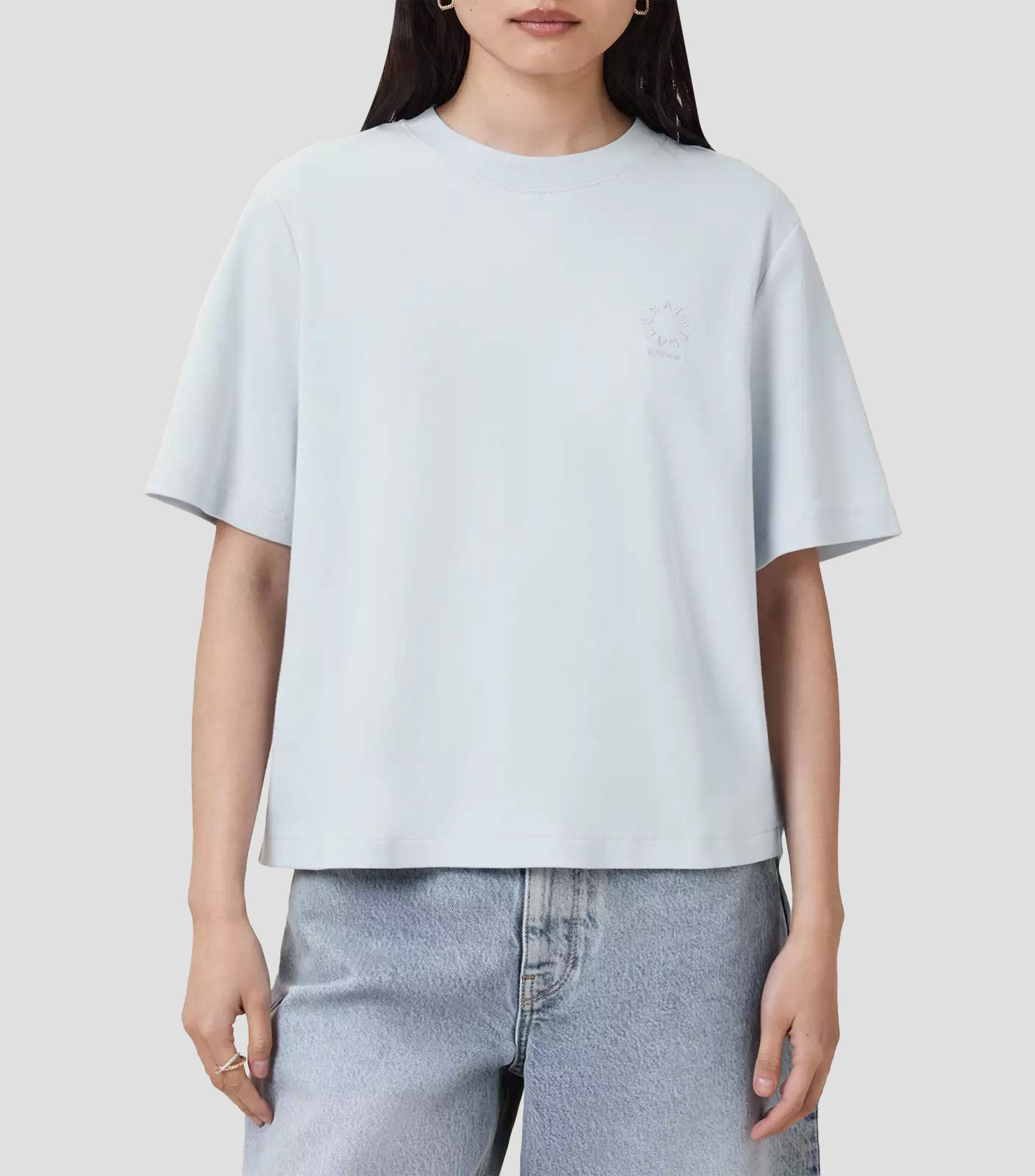 Playera cuello redondo manga corta con logotipo Mujer