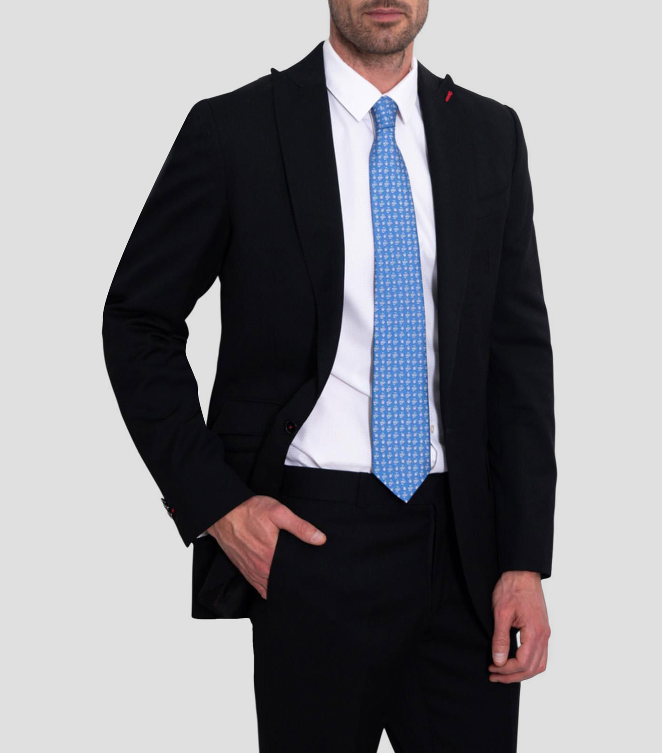 Corbata ancha en seda azul con rosa estampada Día de Muertos Calverita