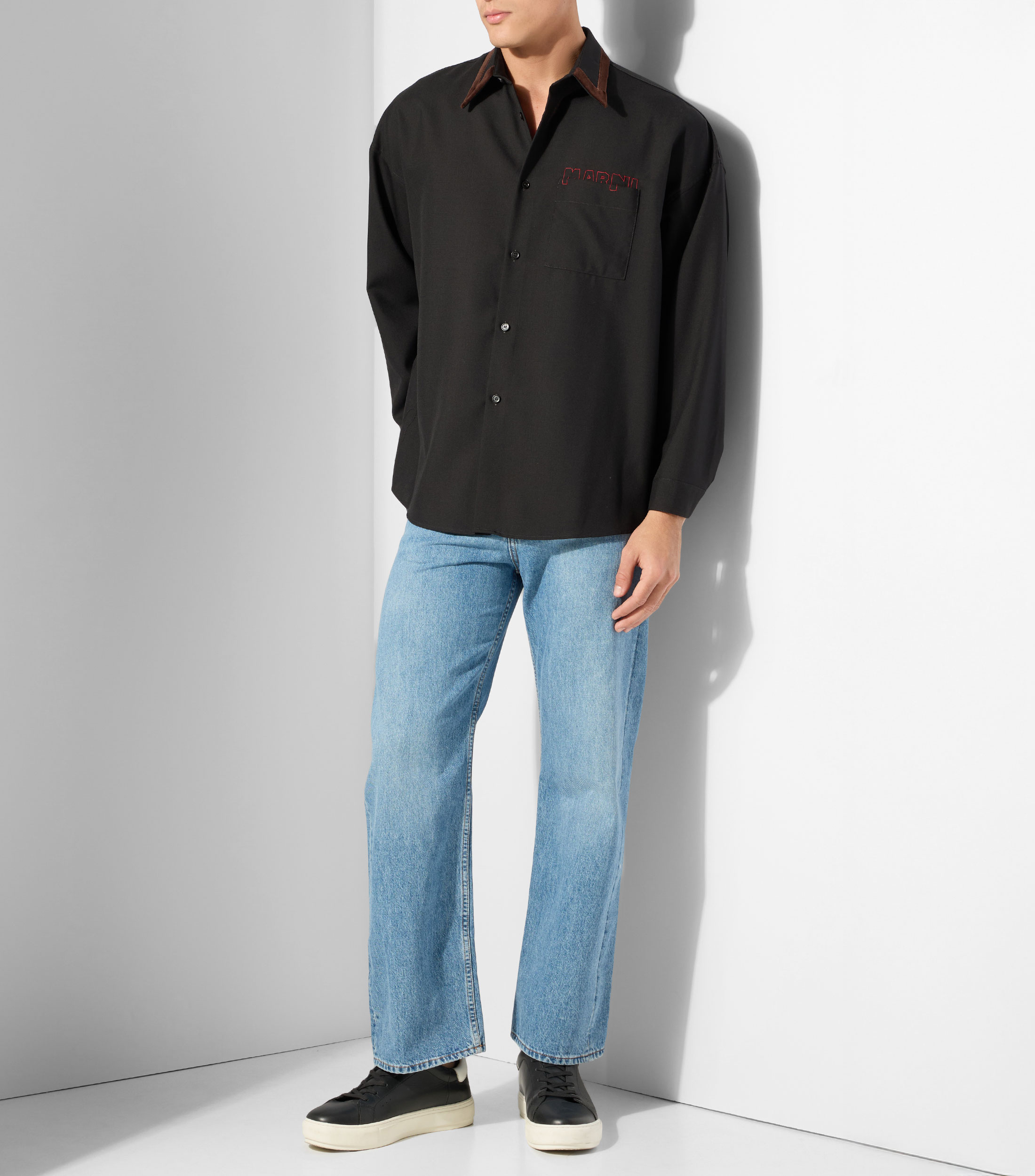 Camisa lisa con manga larga Hombre
