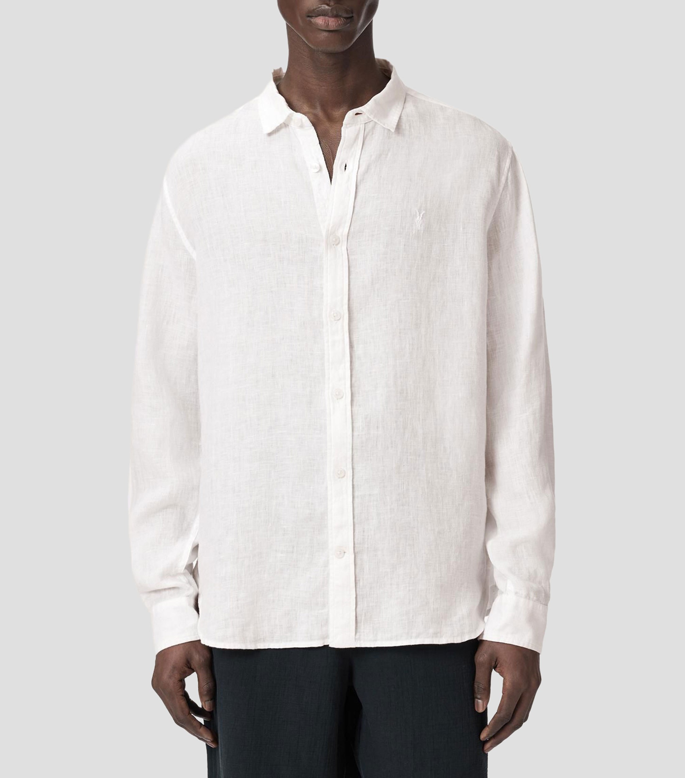 Camisa lisa de lino con manga larga Hombre