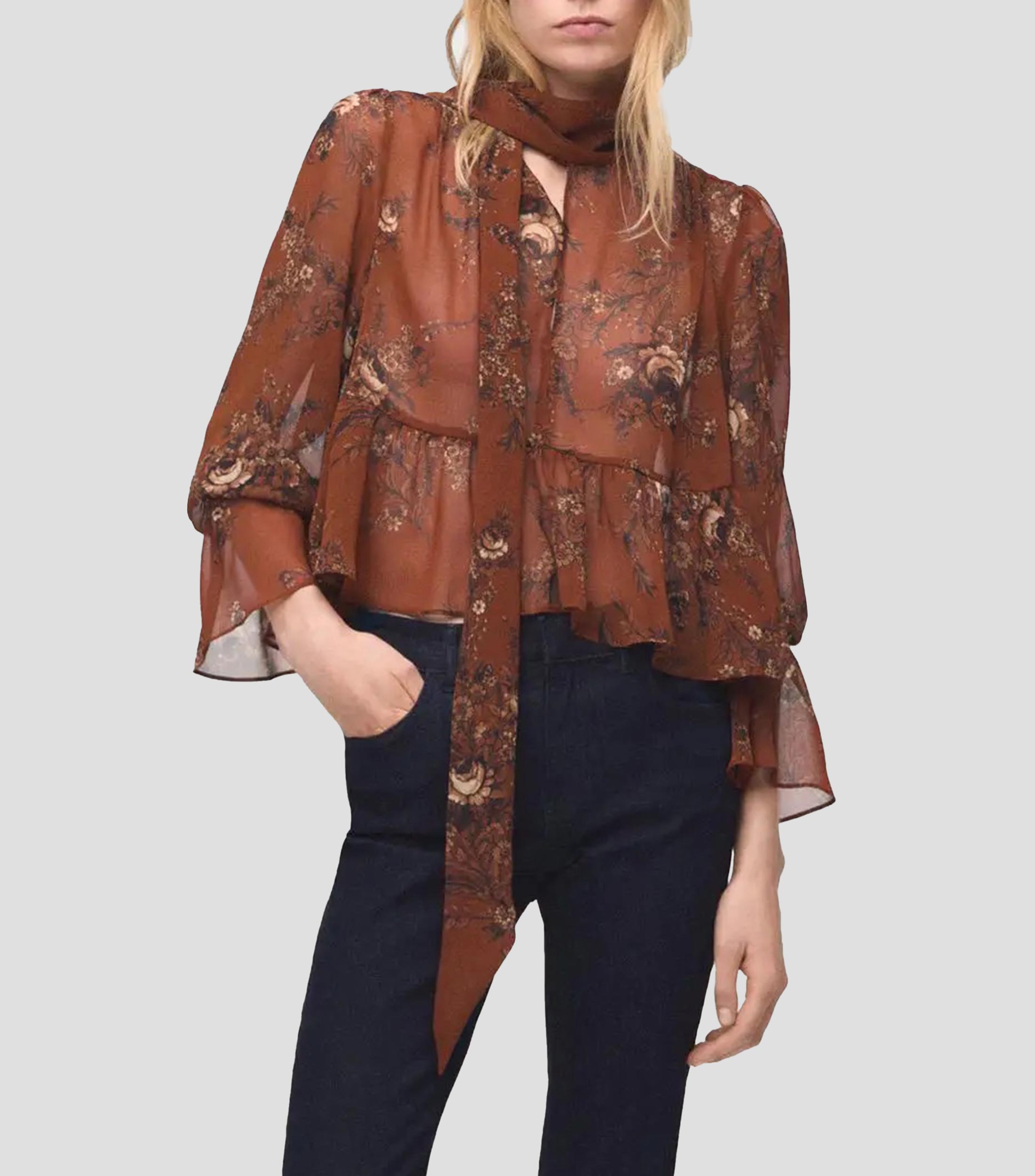 Blusa con estampado floral manga larga Mujer