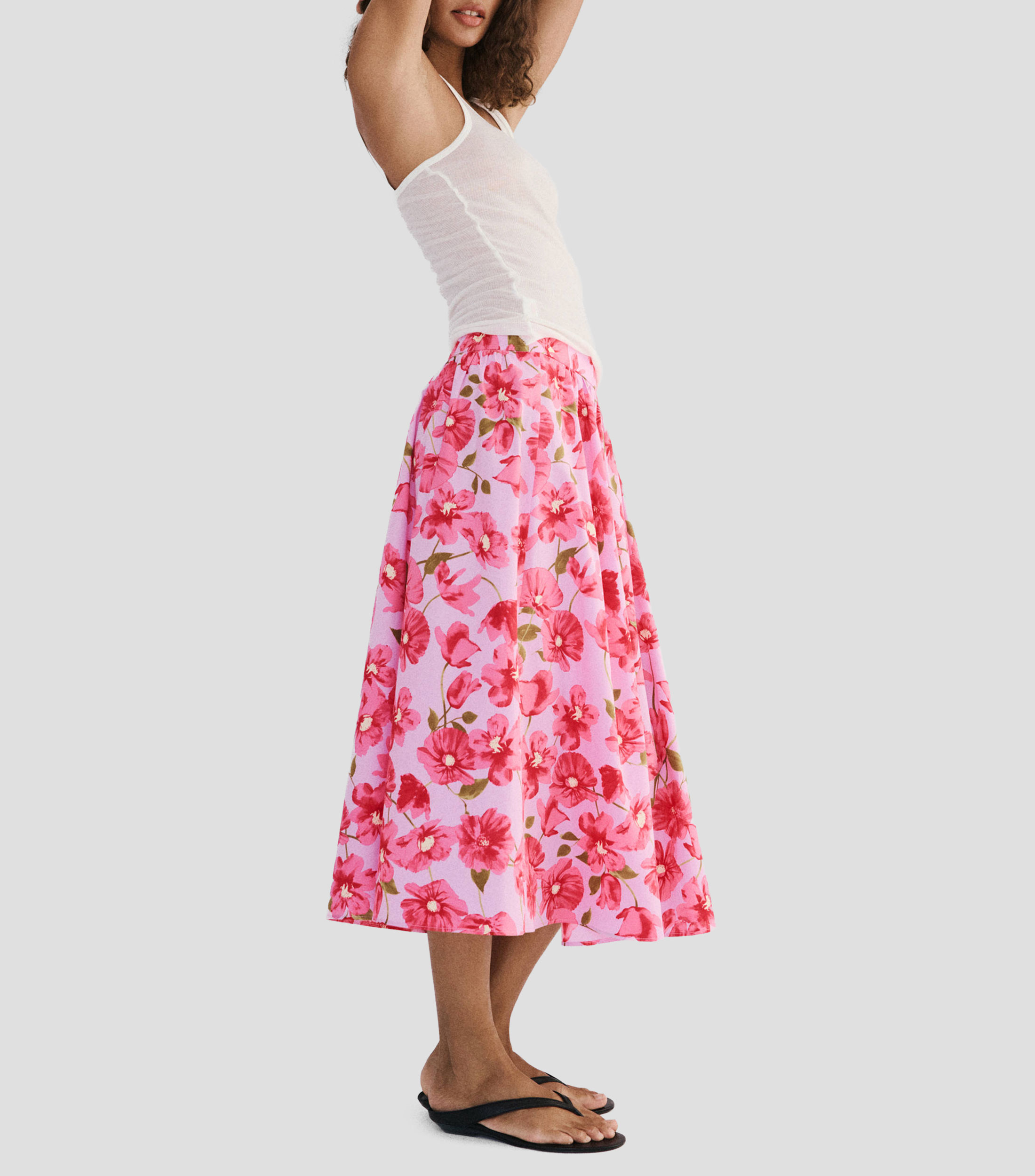 Falda midi de corte evasé estampada Mujer