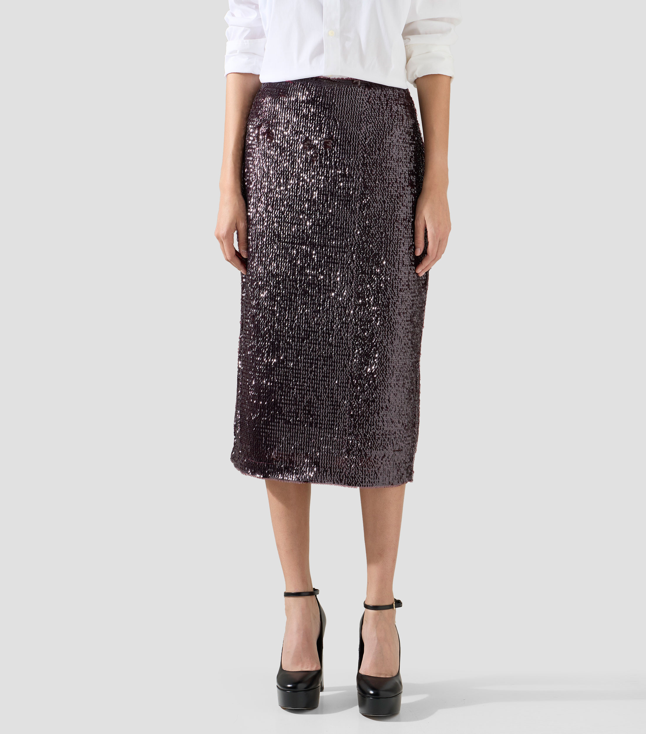 Falda midi de corte recto con lentejuelas Mujer