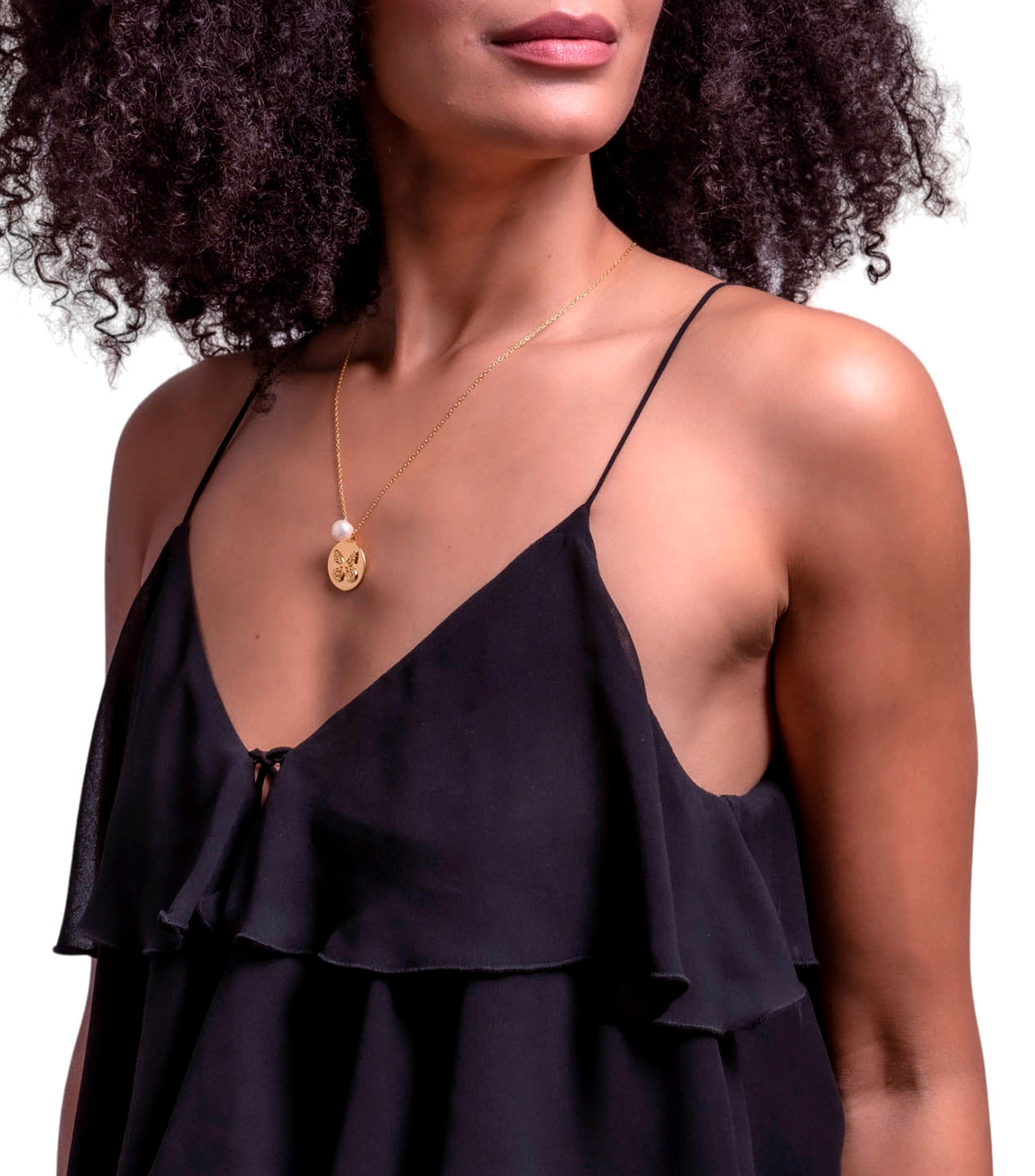 Collar con dije circular de mariposa Mujer