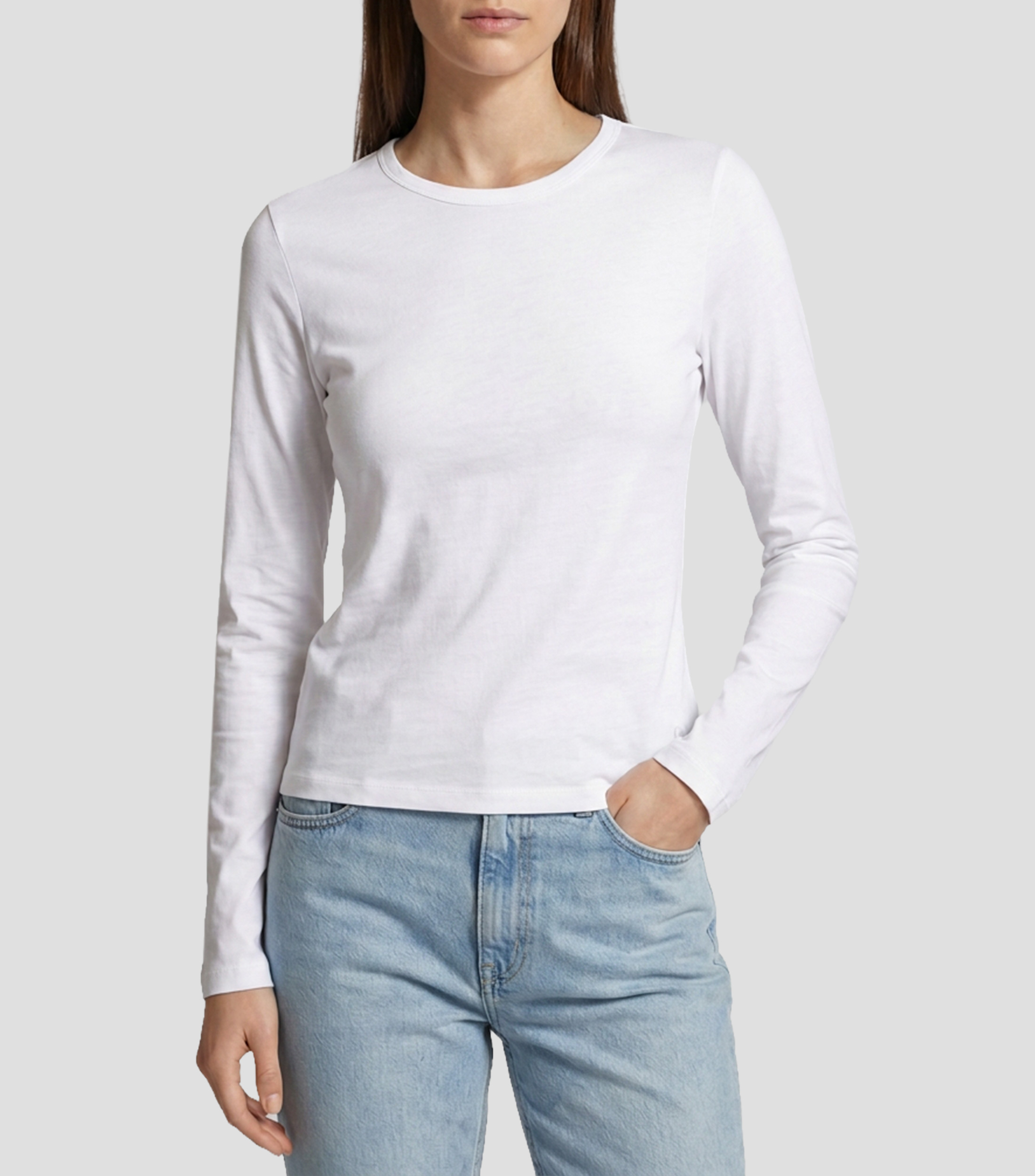 Playera cuello redondo manga larga lisa Mujer
