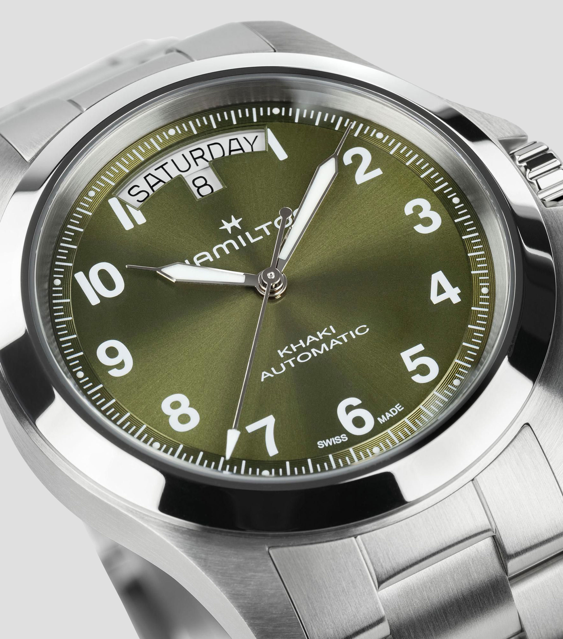 Reloj para Hombre Khaki Field King Day Date Casual Verde, Plateado