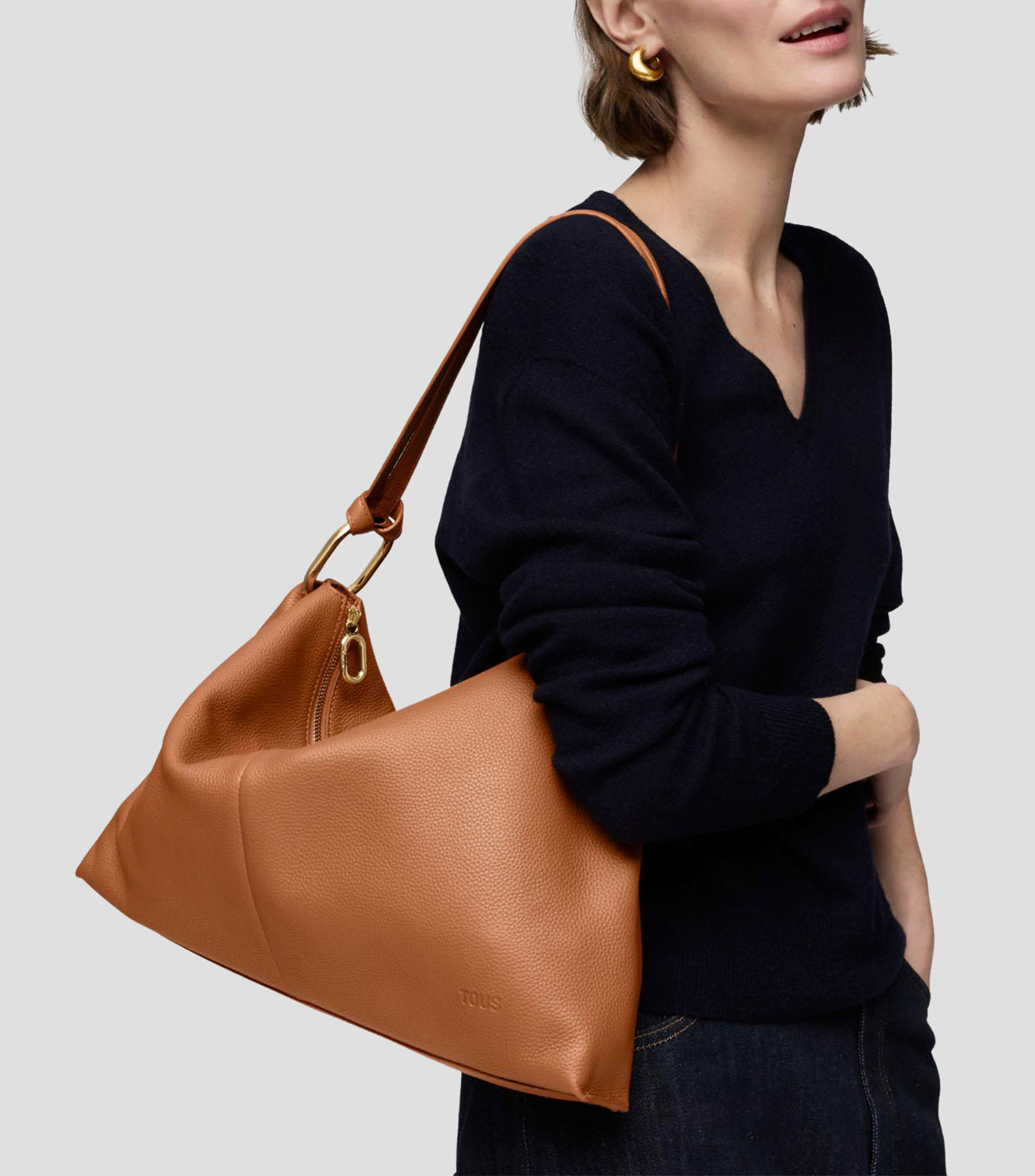 Bolsa bucket en piel Hold liso Mujer